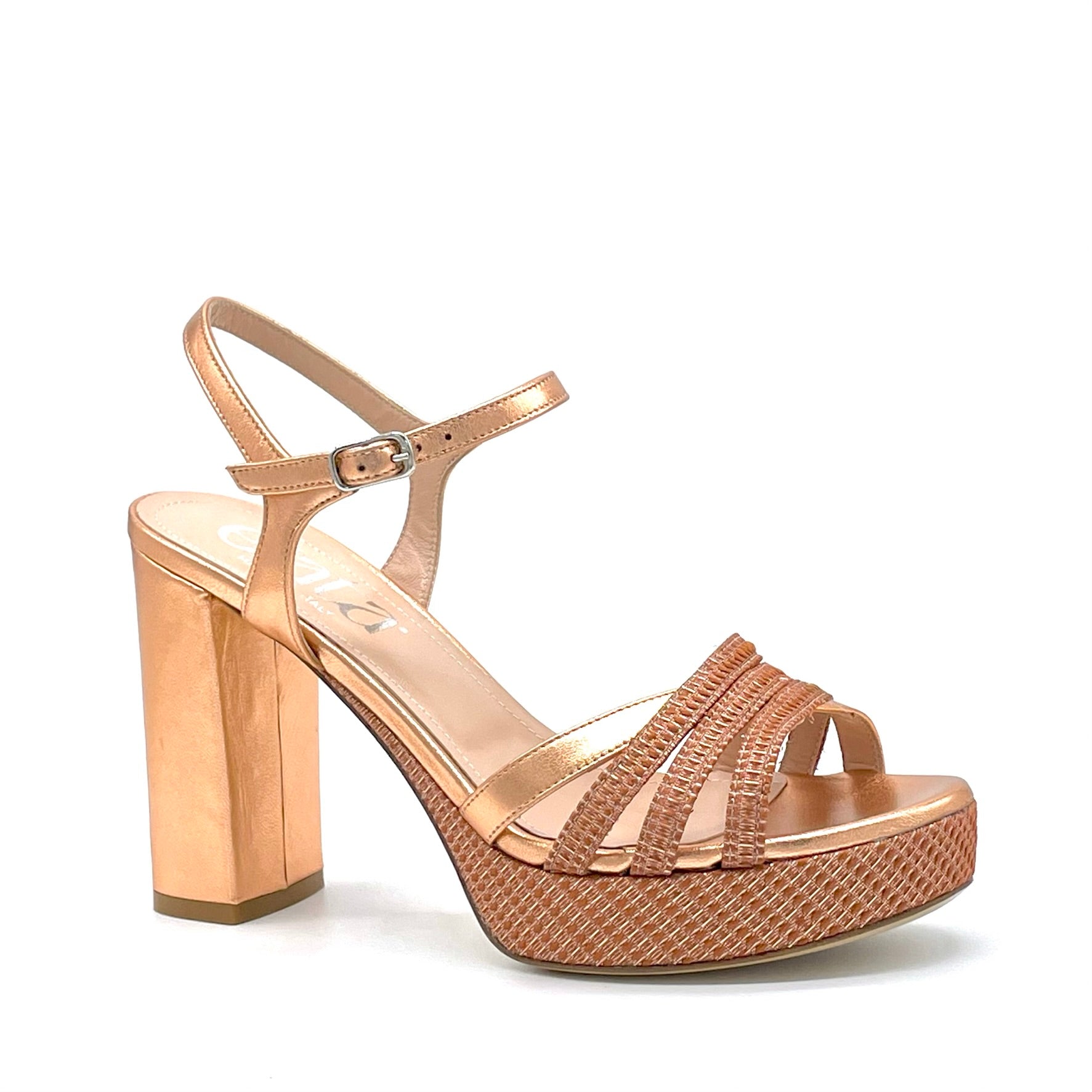 Copper laminate leather and fabric sandal – Cod. 15173