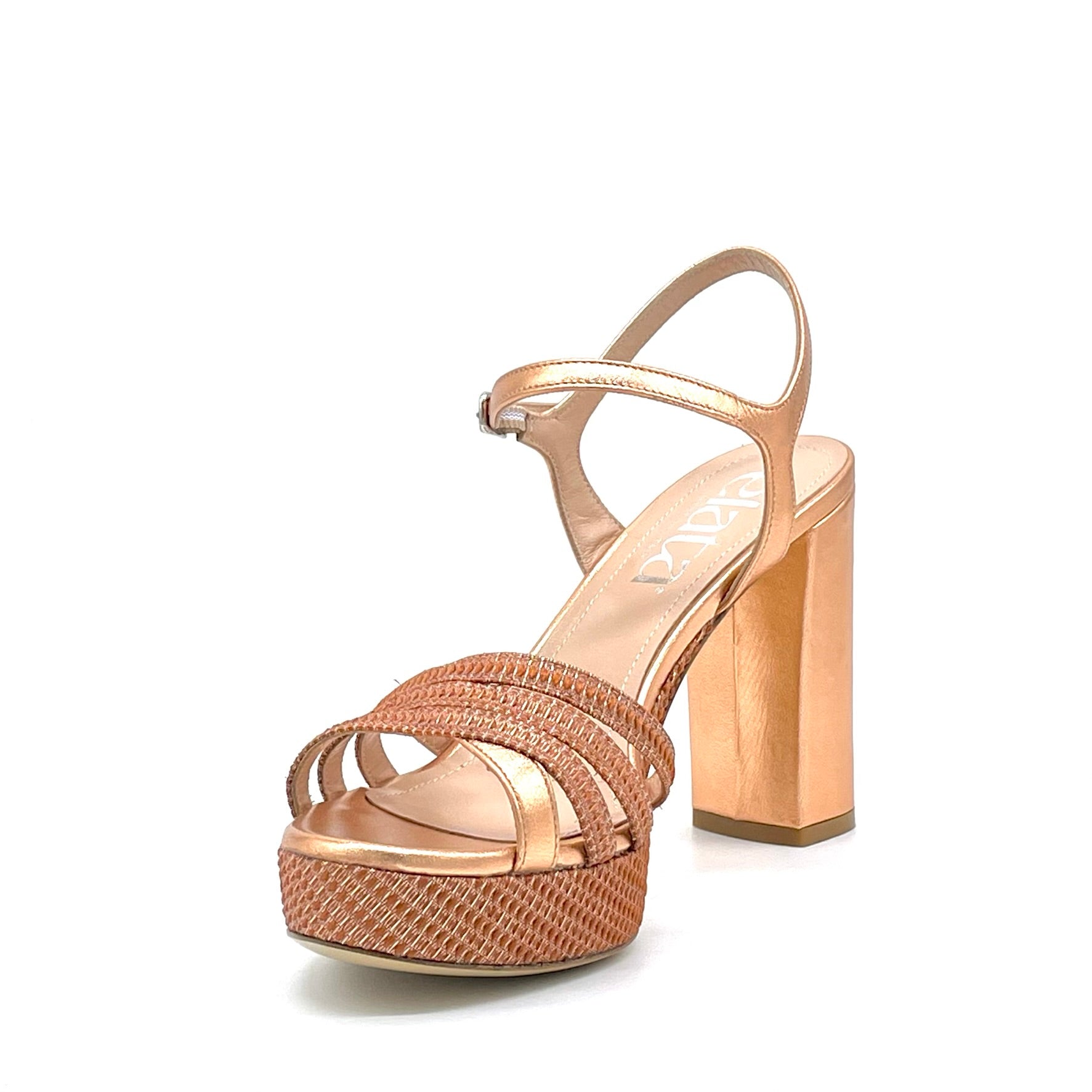 Copper laminate leather and fabric sandal – Cod. 15173