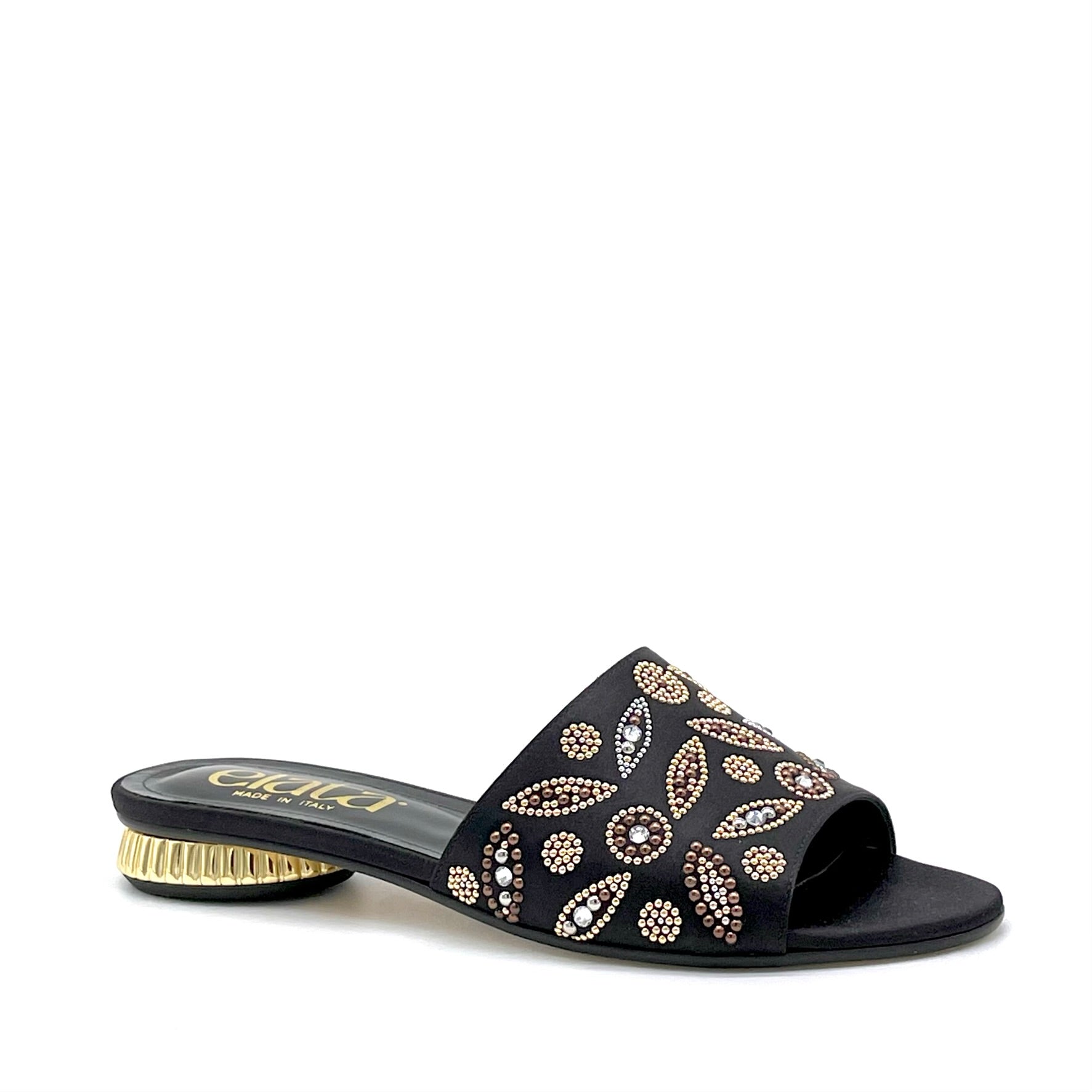 Black silk mule with gold rhinestones – Cod. 15180-1