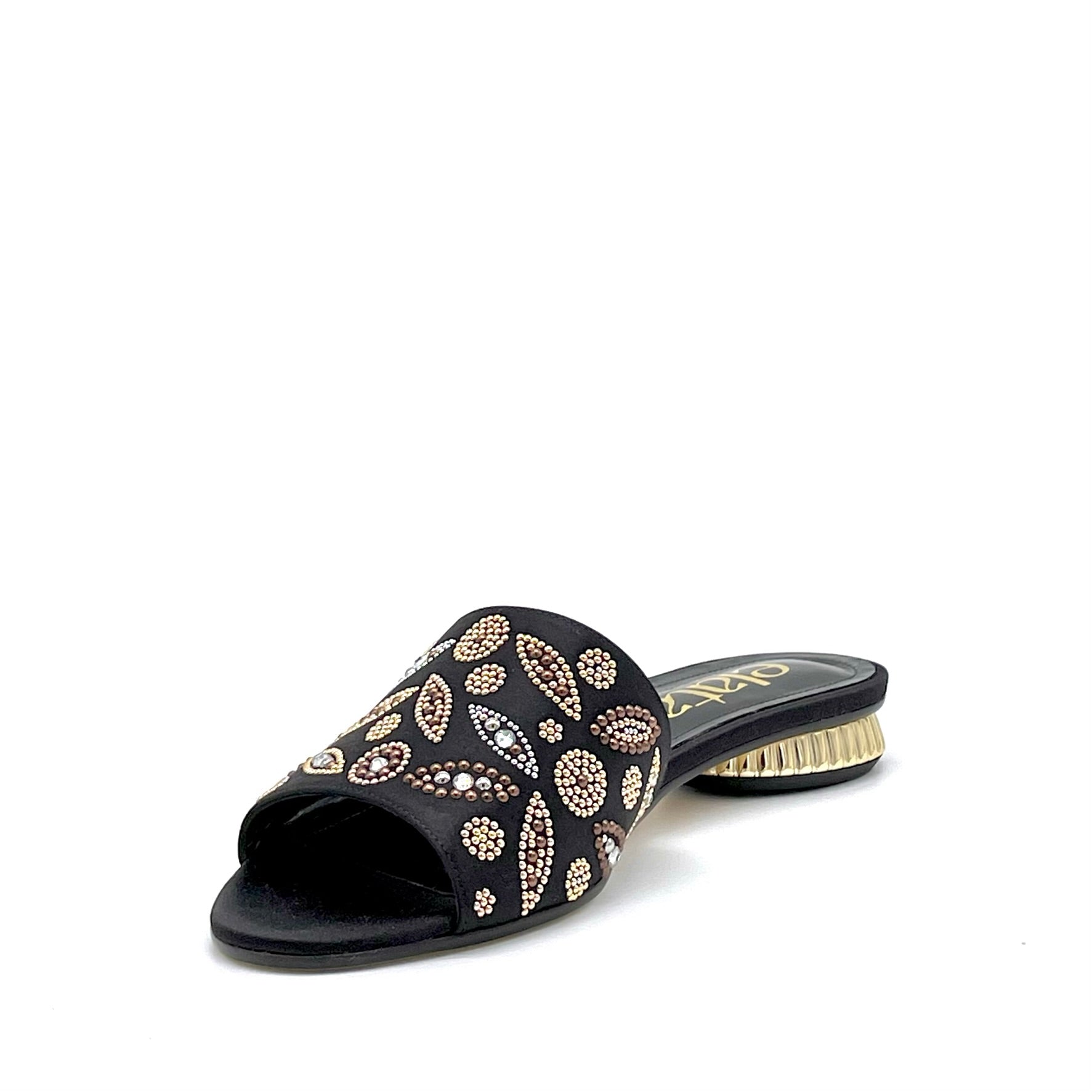 Black silk mule with gold rhinestones – Cod. 15180-1