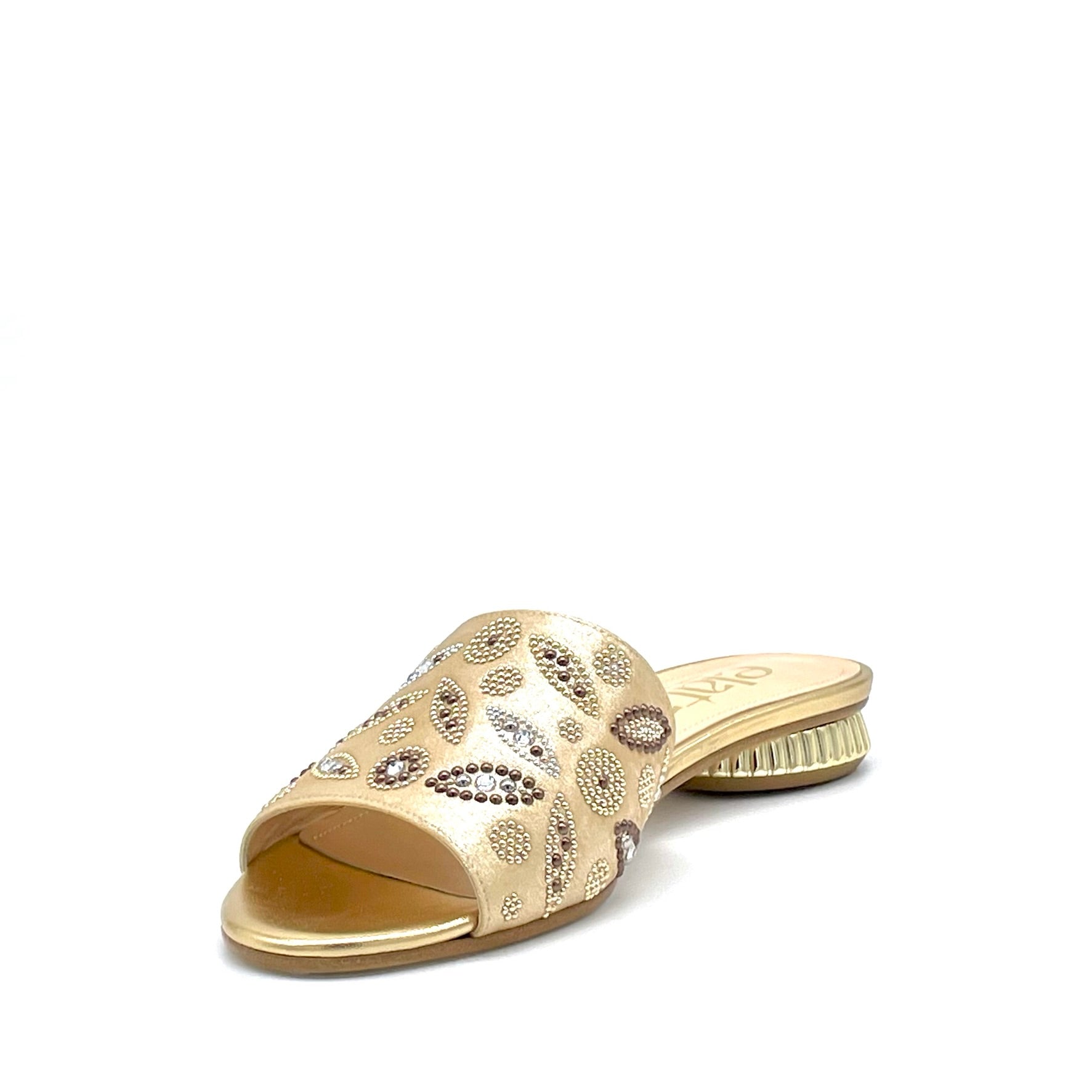 Gold color satin effect chenille mule with gold rhinestones – Cod. 15180-2