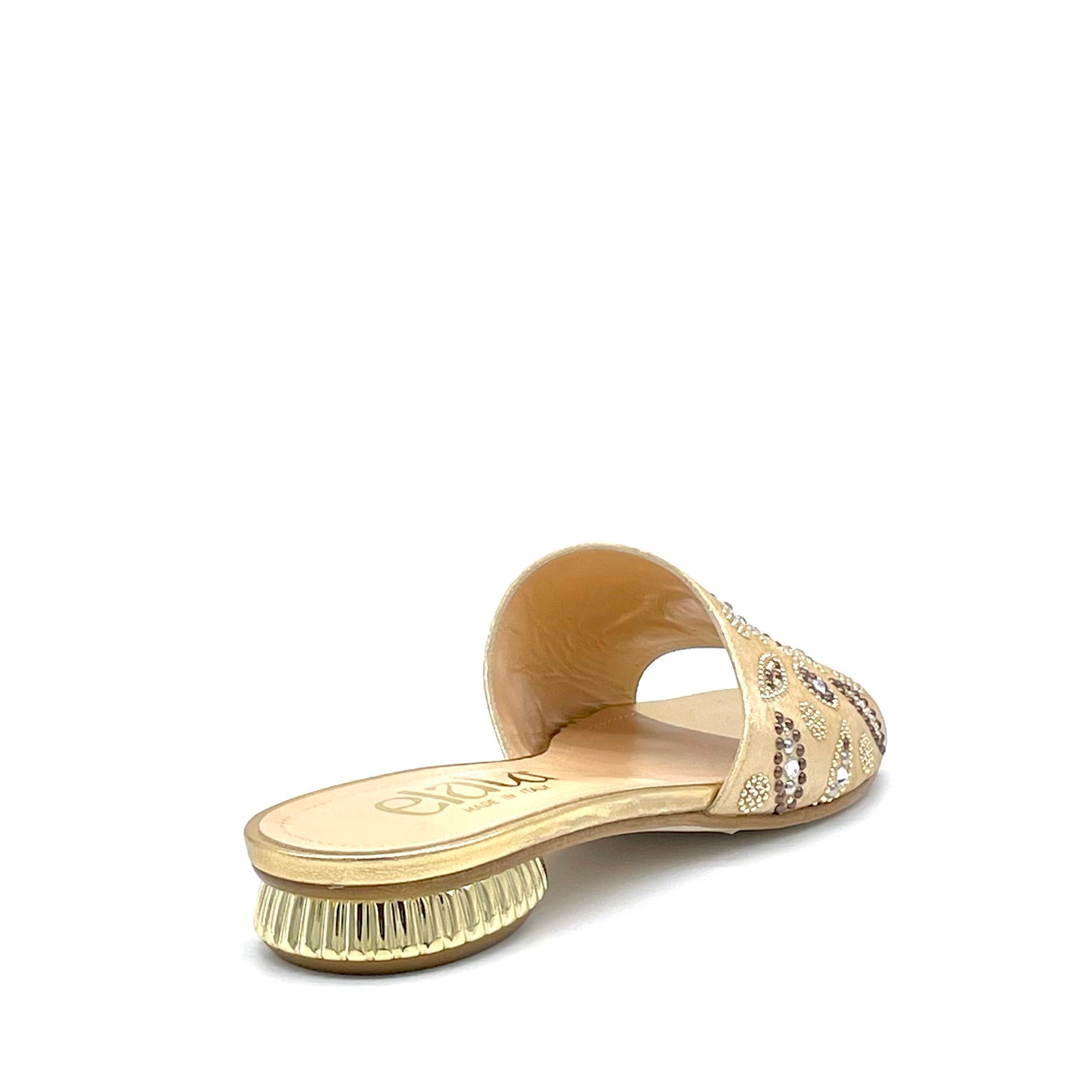 Mule in ciniglia satinata color oro e applicazione di strass oro – Cod. 15180-2