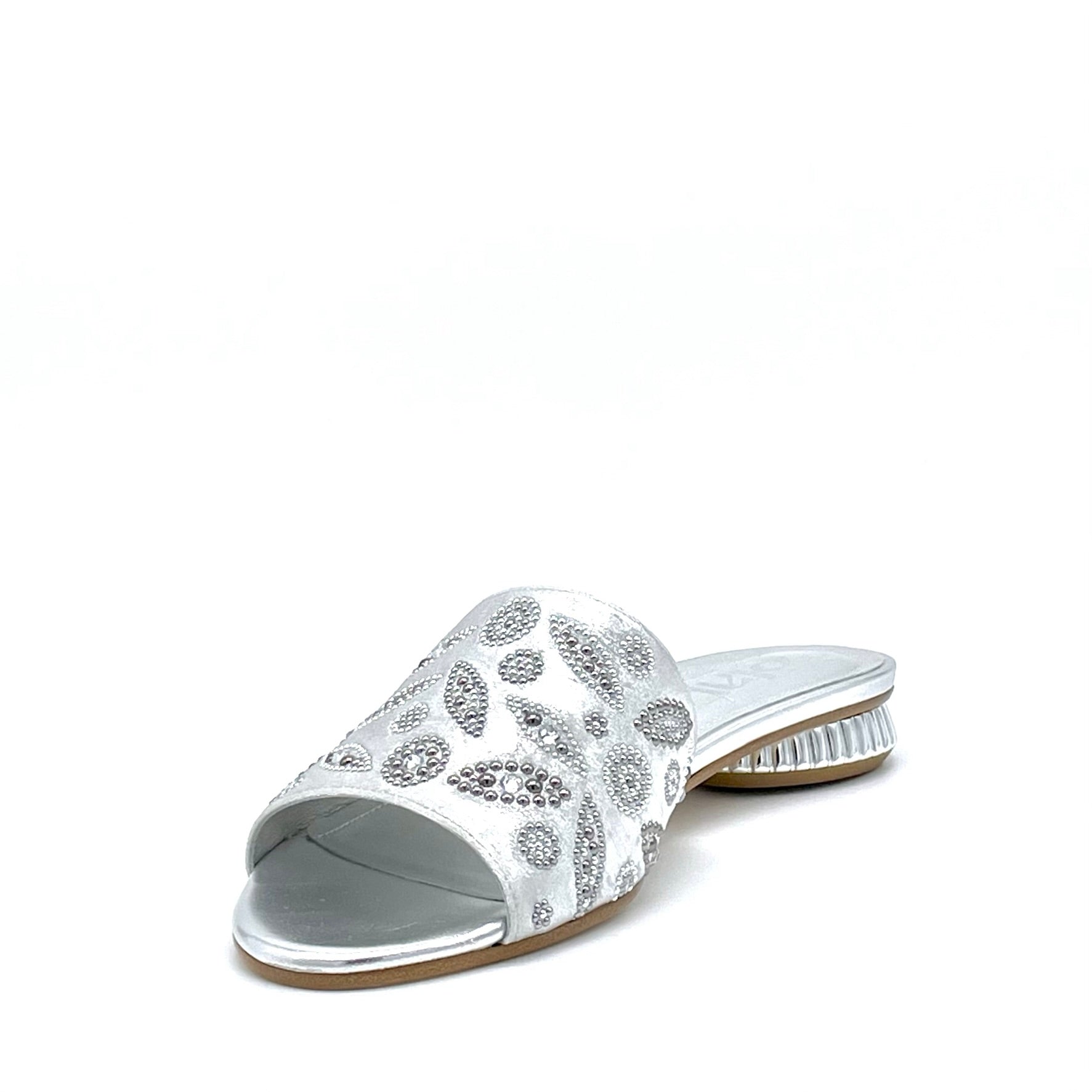 Silver satin effect chenille mule with silver rhinestones – Cod. 15180-3