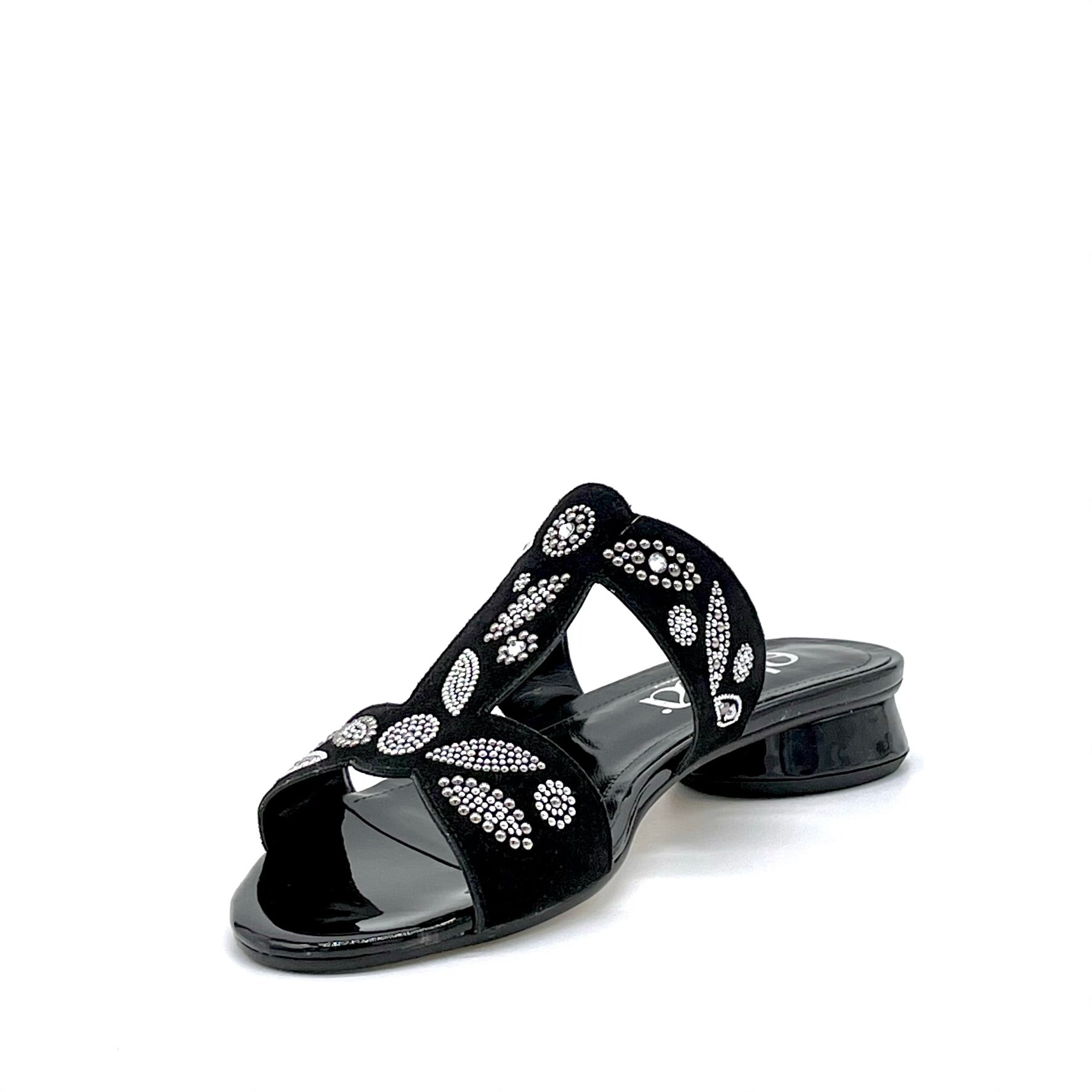 Mule in vernice e camoscio nero con applicazione di strass argento – Cod. 15181-2