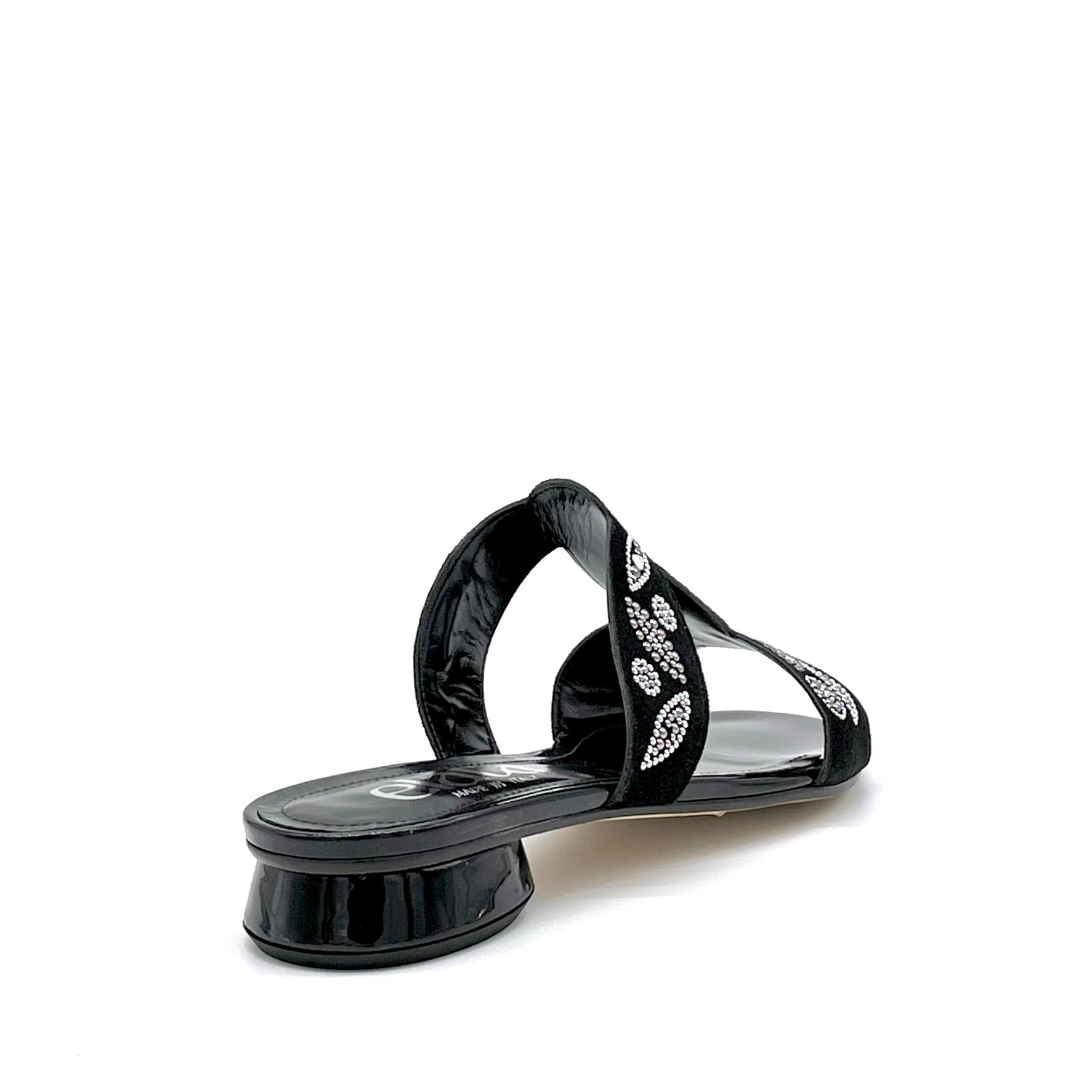 Mule in vernice e camoscio nero con applicazione di strass argento – Cod. 15181-2