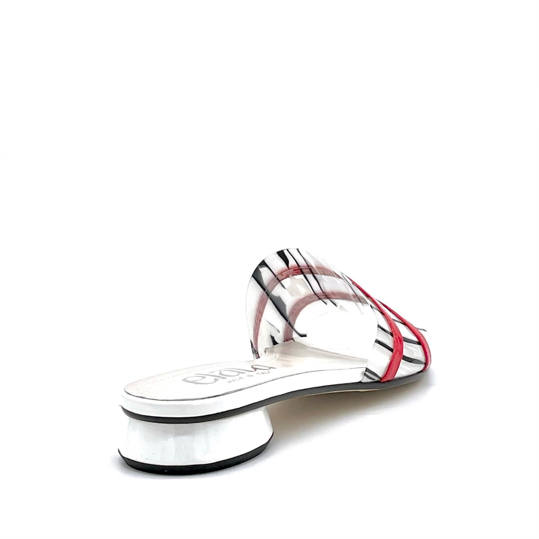 White patent mule with red patent insert and black and white vinyl – Cod. 15183