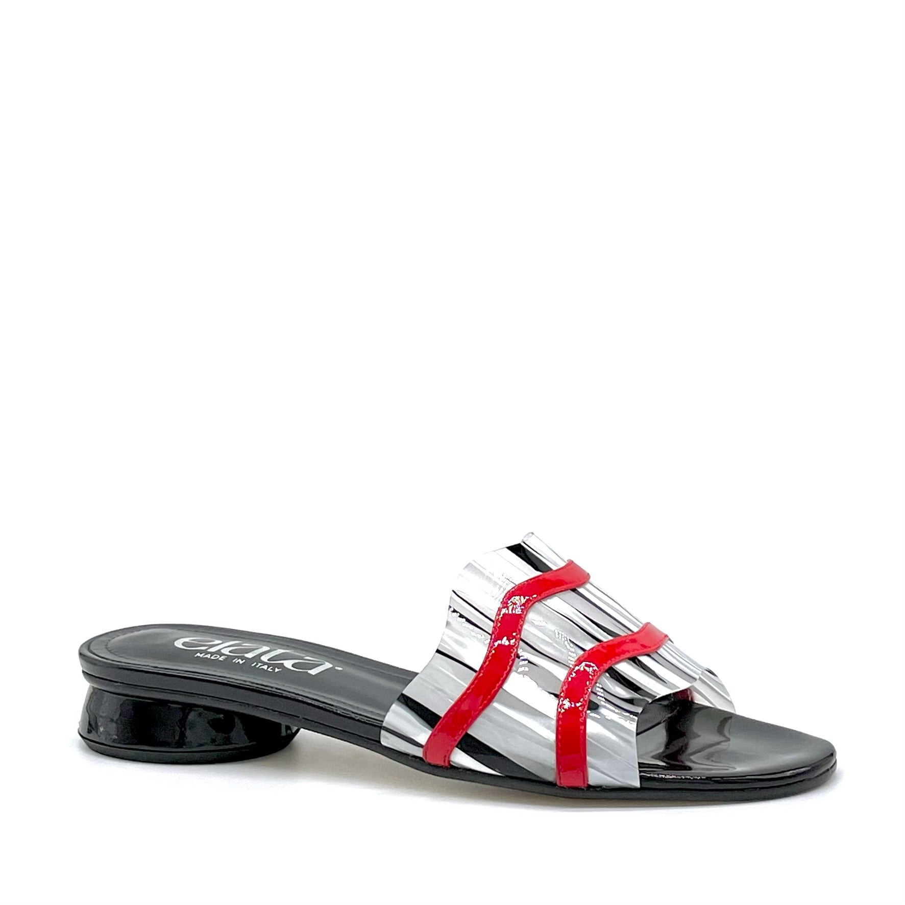 Black patent mule with red patent insert and black and white vinyl – Cod. 15183-1