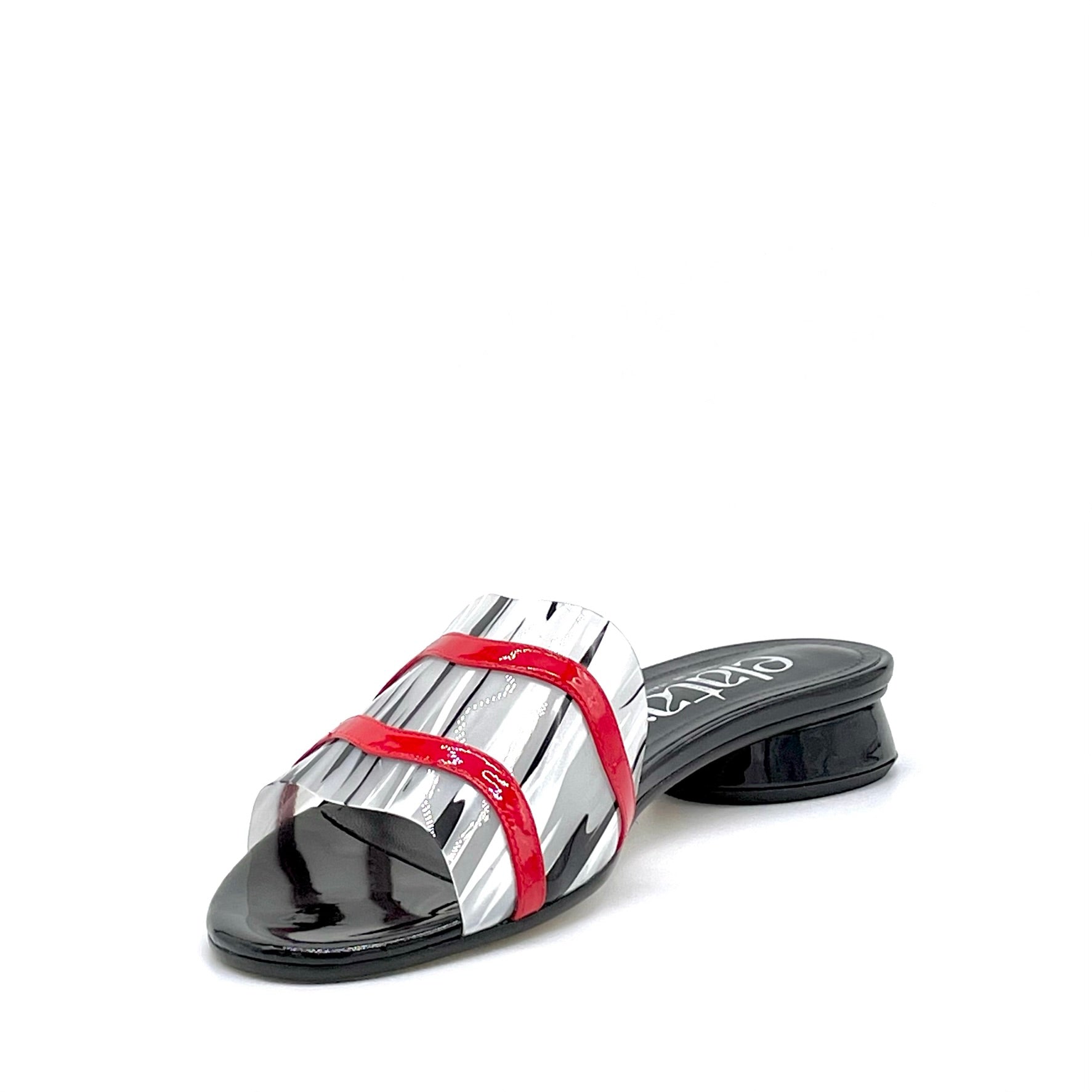 Black patent mule with red patent insert and black and white vinyl – Cod. 15183-1