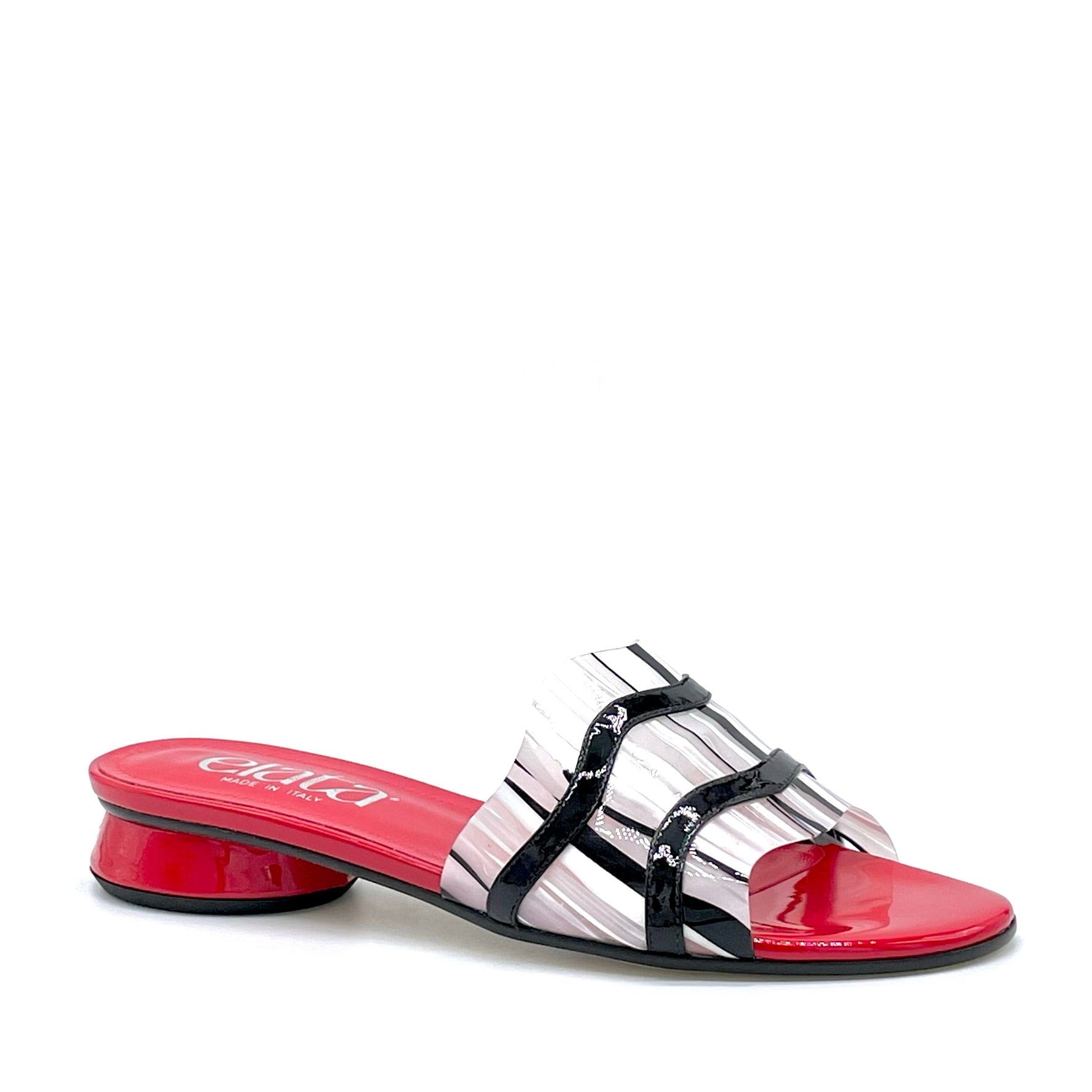 Mule in vernice rossa e inserti neri con vinile black and white – Cod. 15183-2