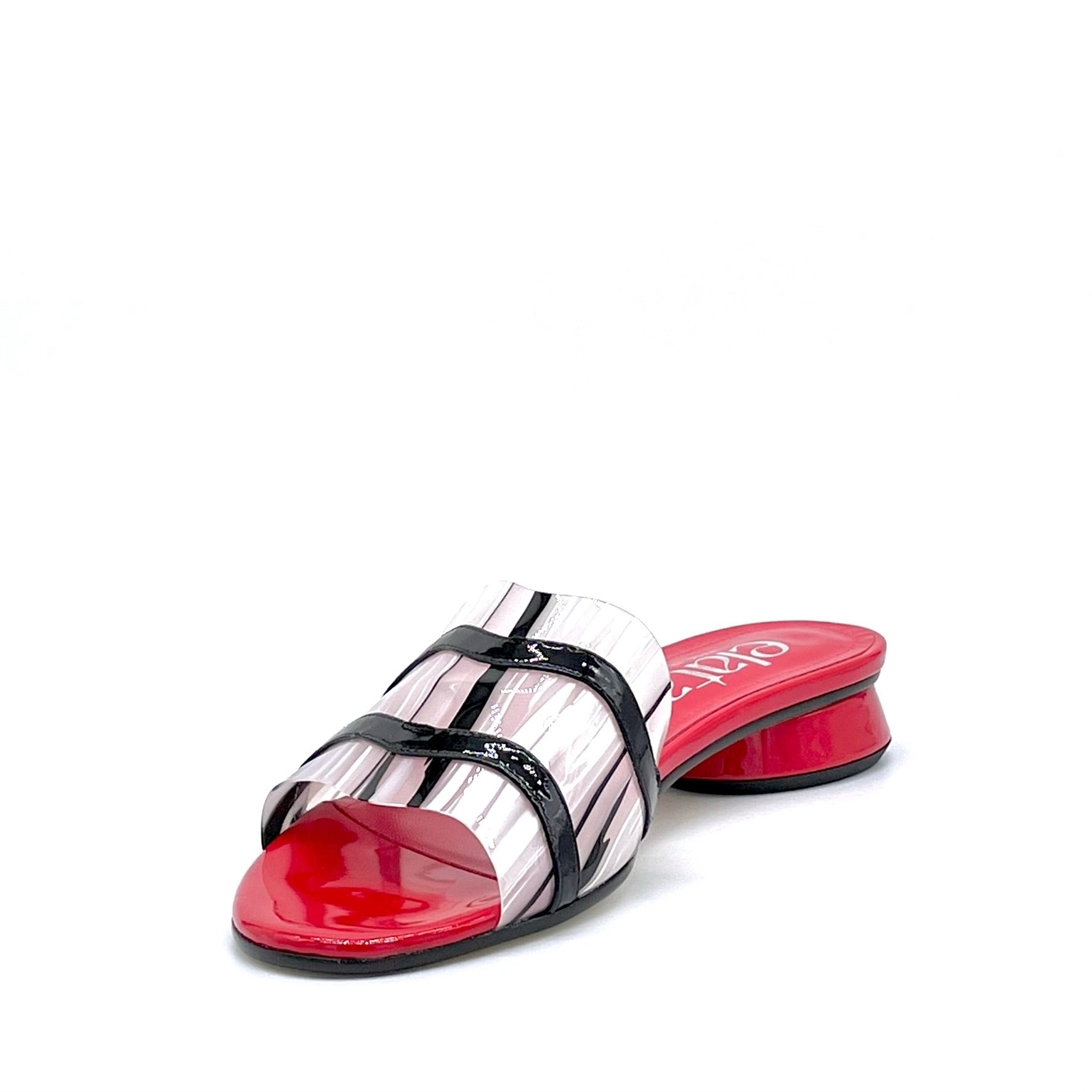 Red patent mule with black patent insert and black and white vinyl – Cod. 15183-2