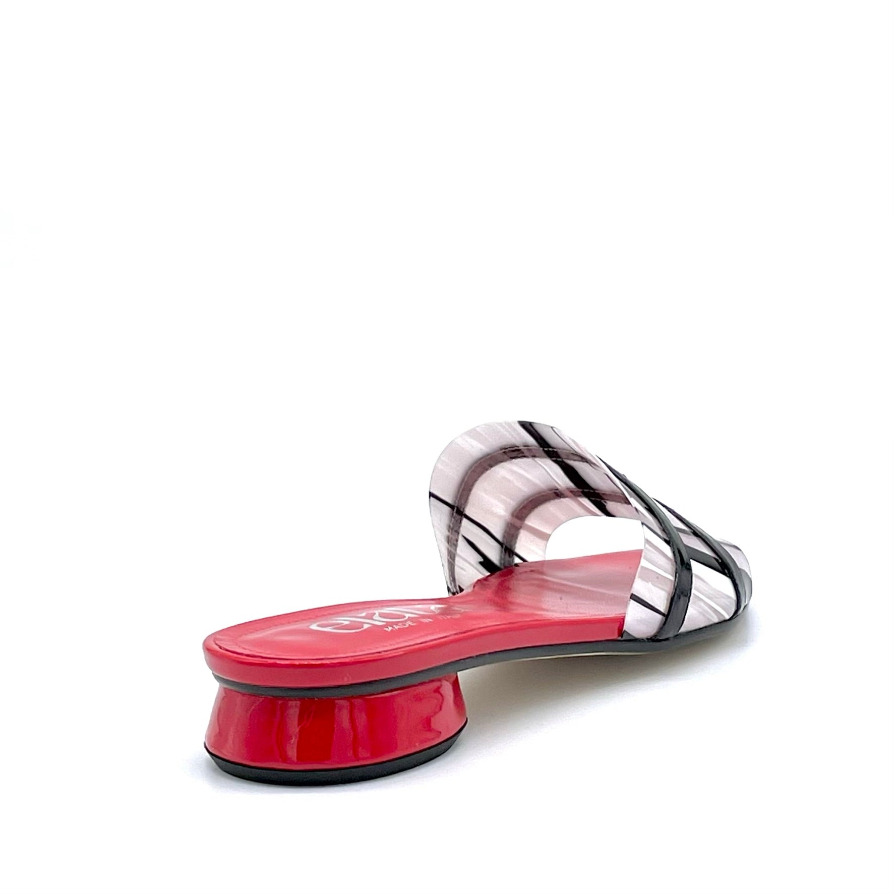 Red patent mule with black patent insert and black and white vinyl – Cod. 15183-2