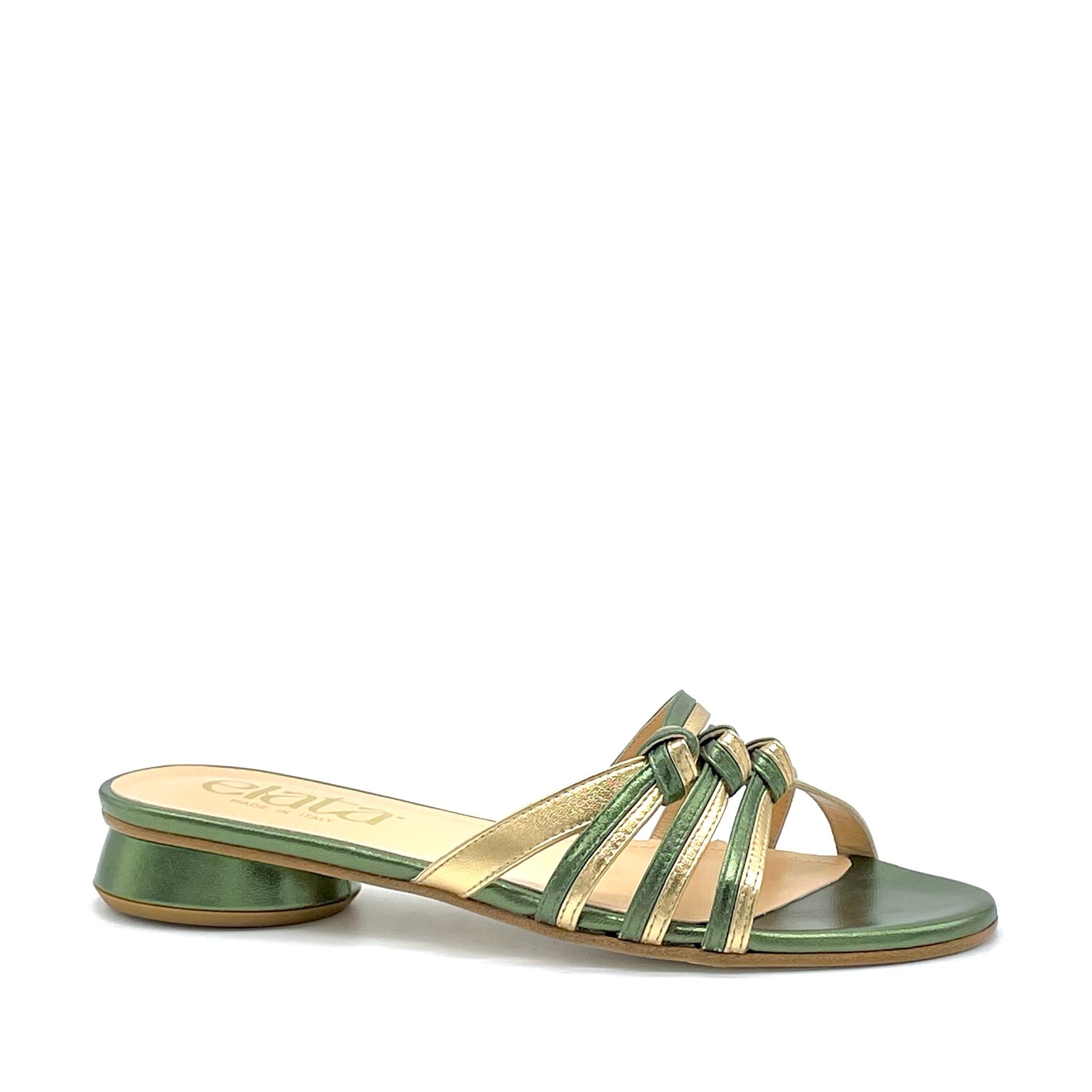Mule in pelle laminata verde e oro cod 15184