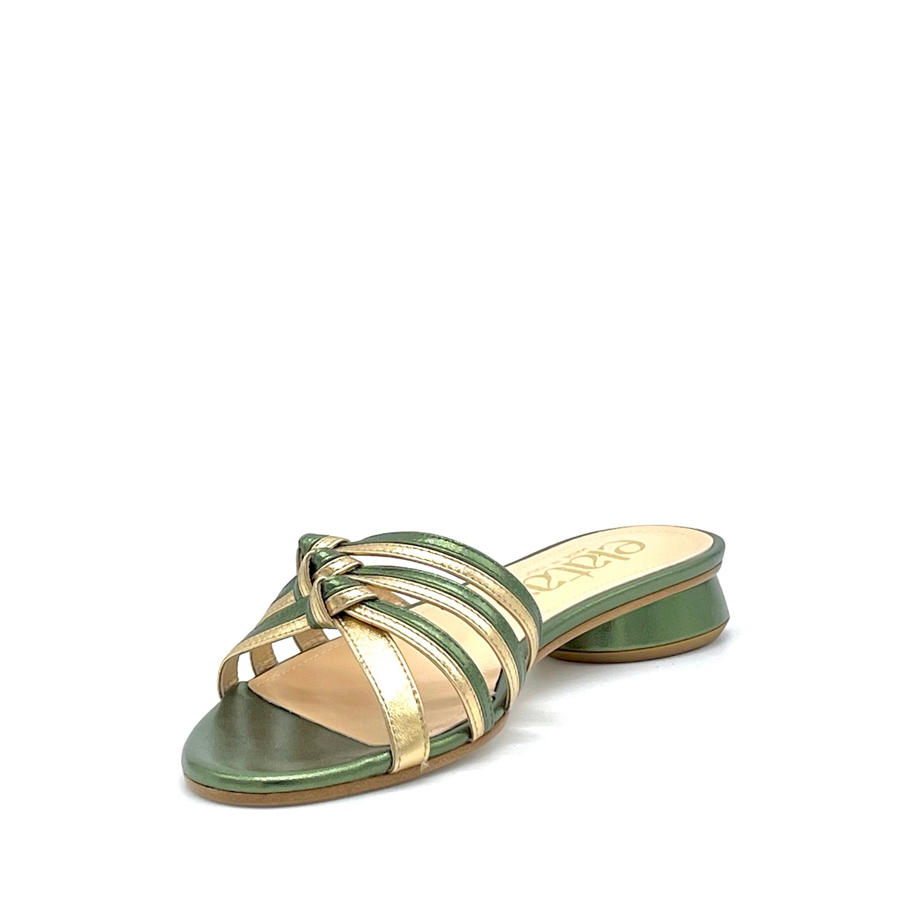 Mule in pelle laminata verde e oro cod 15184