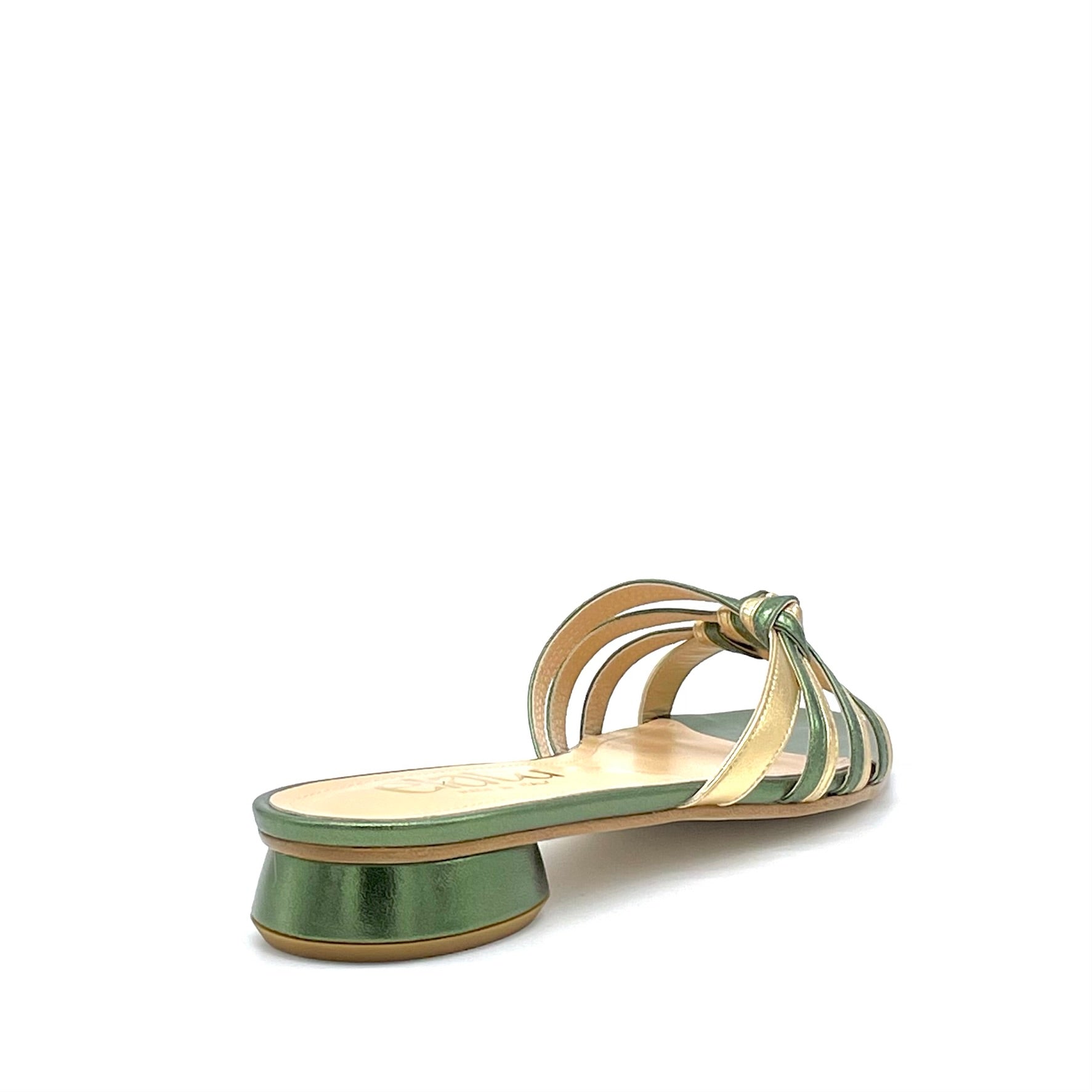 Mule in pelle laminata verde e oro cod 15184