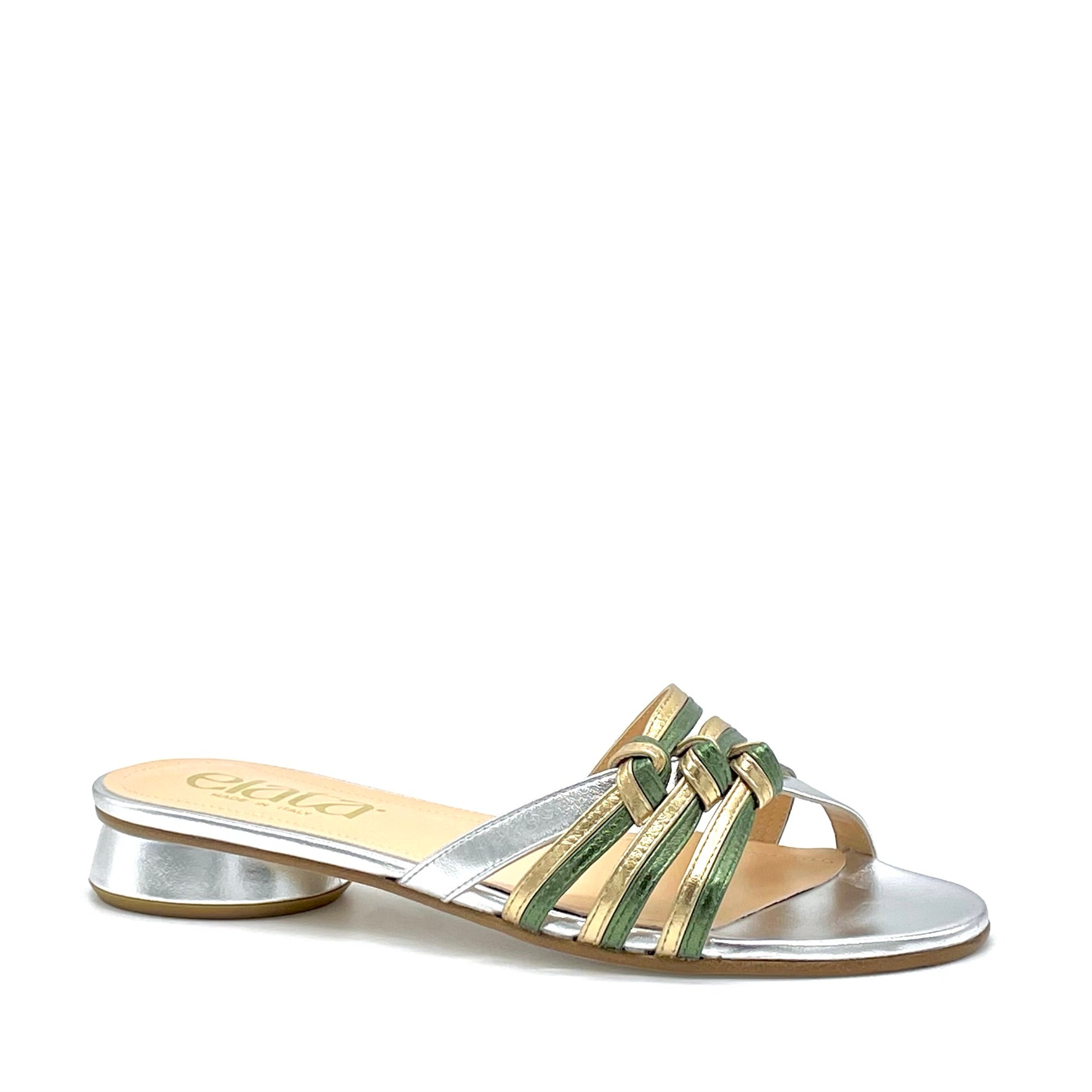 Silver, gold and green laminate leather mule – Cod. 15184-2