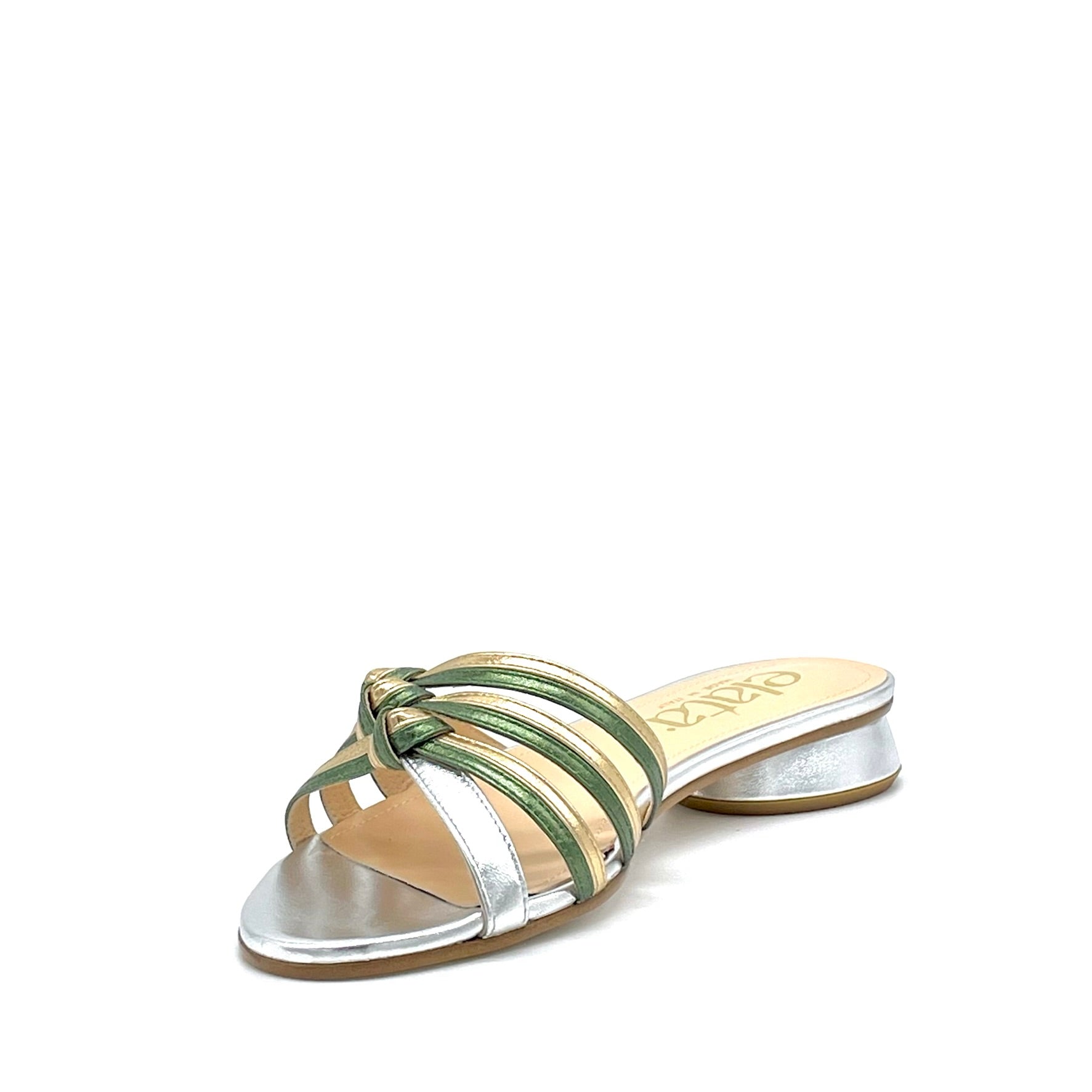 Mule in pelle laminata argento verde e oro – Cod. 15184-2