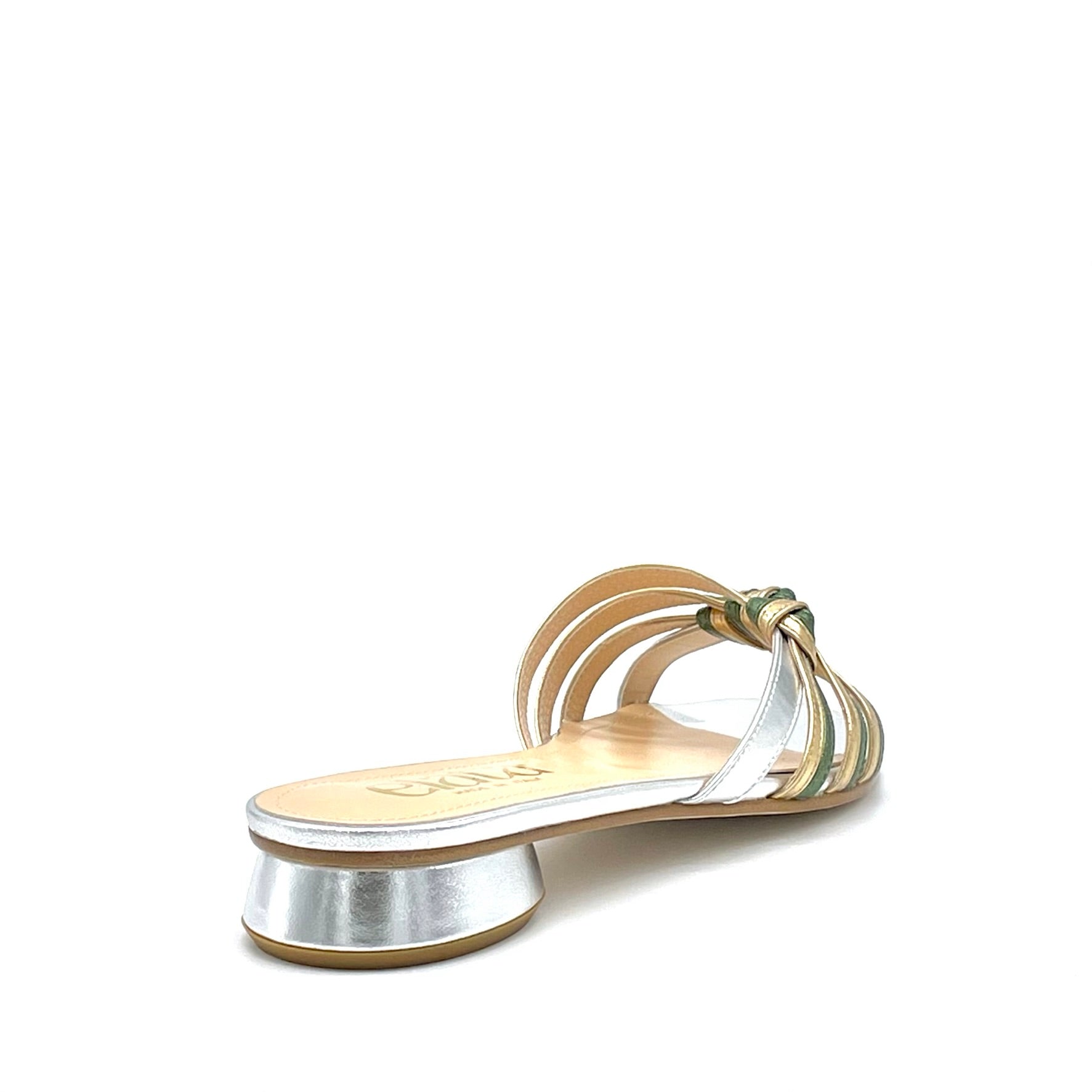 Mule in pelle laminata argento verde e oro – Cod. 15184-2