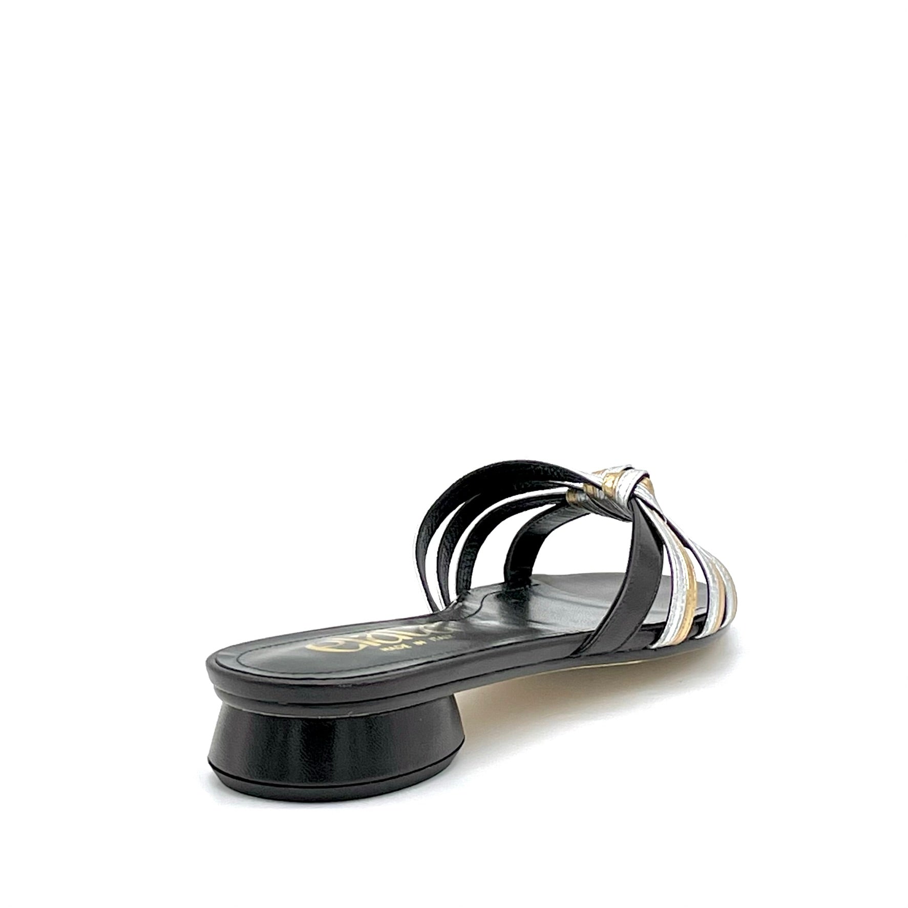 Mule in pelle nera e pelle laminata oro e argento – Cod. 15184-3