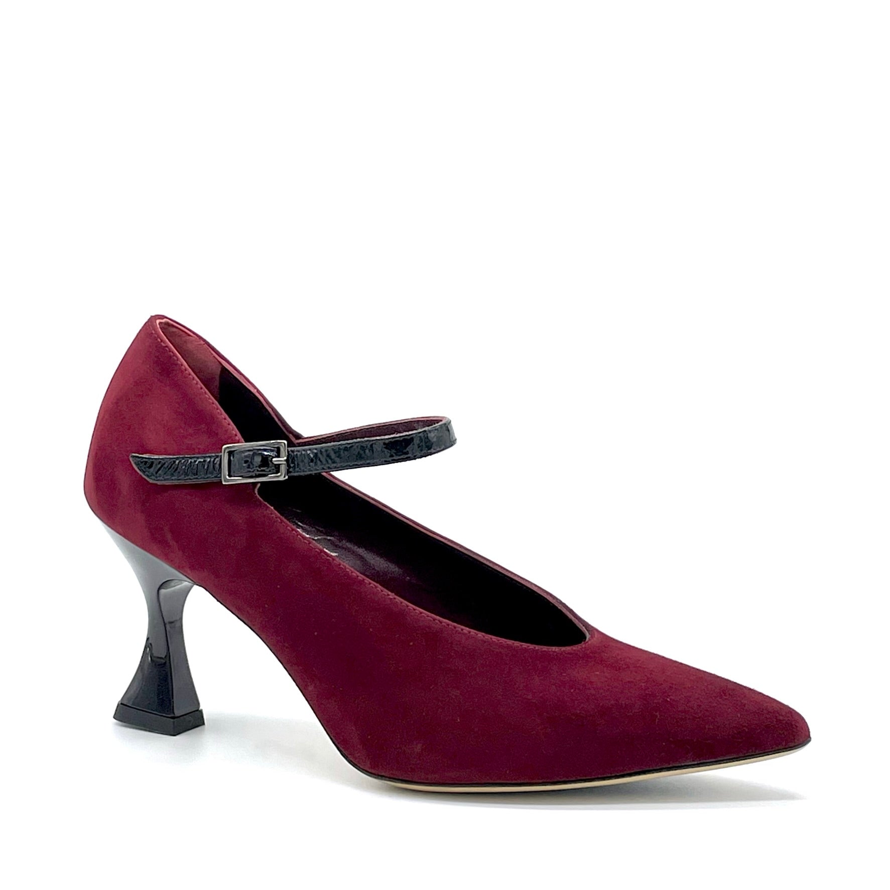 Mary Jane in camoscio bordeaux e vernice effetto stropicciato nero – Cod. 55502