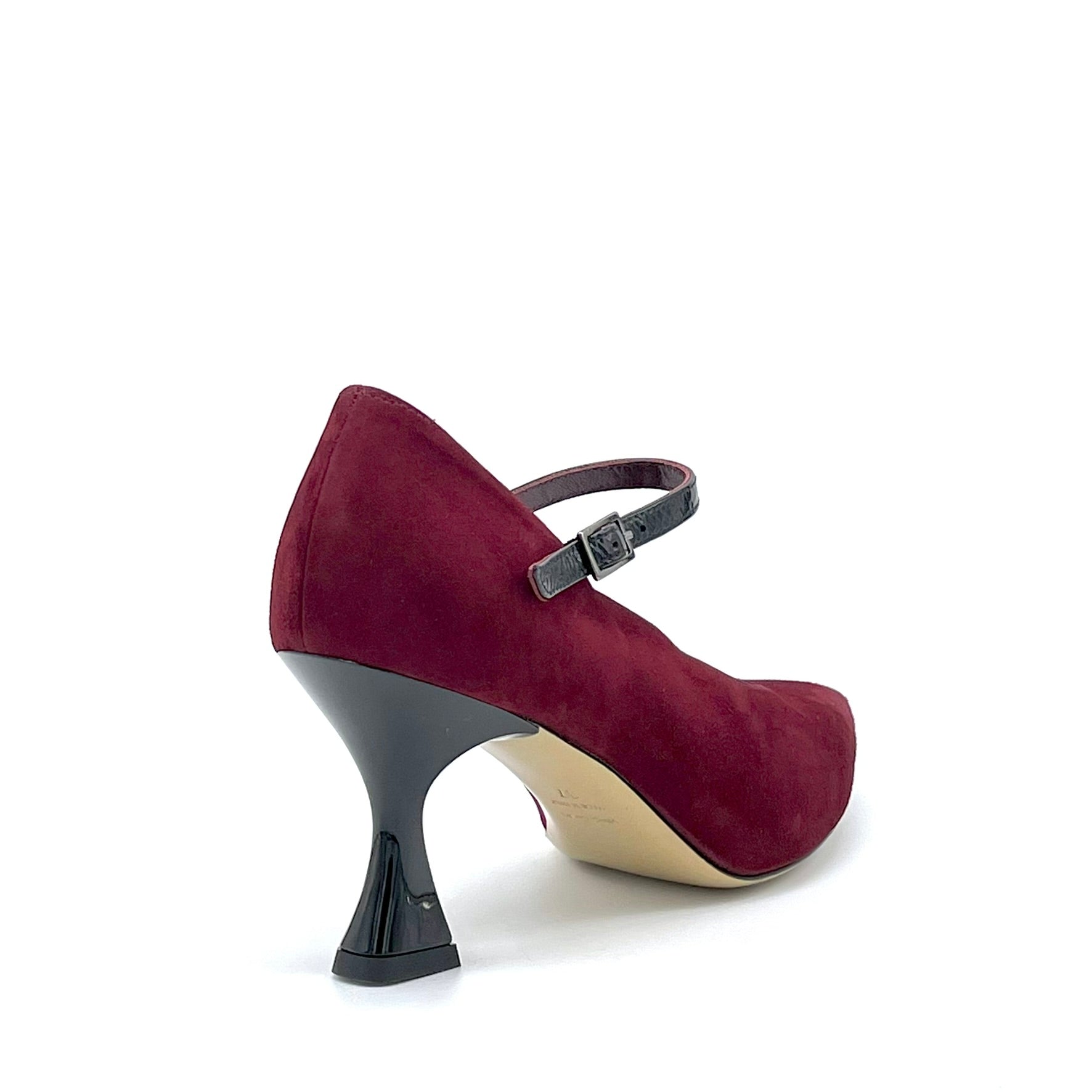 Mary Jane in camoscio bordeaux e vernice effetto stropicciato nero – Cod. 55502