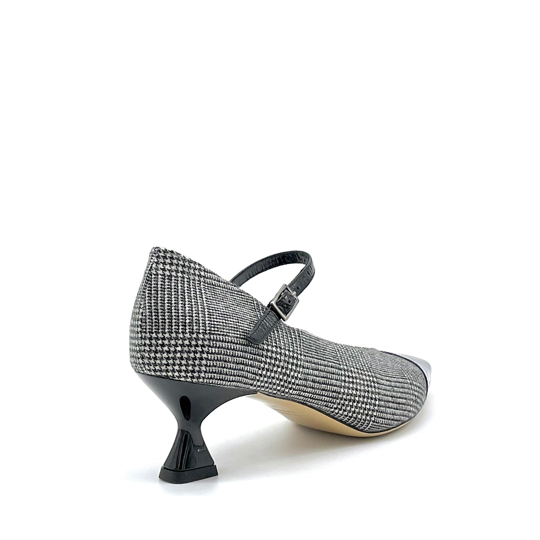 Mary Jane in tessuto Principe di Galles black and white e vernice effetto stropicciato nero – Cod. 55505