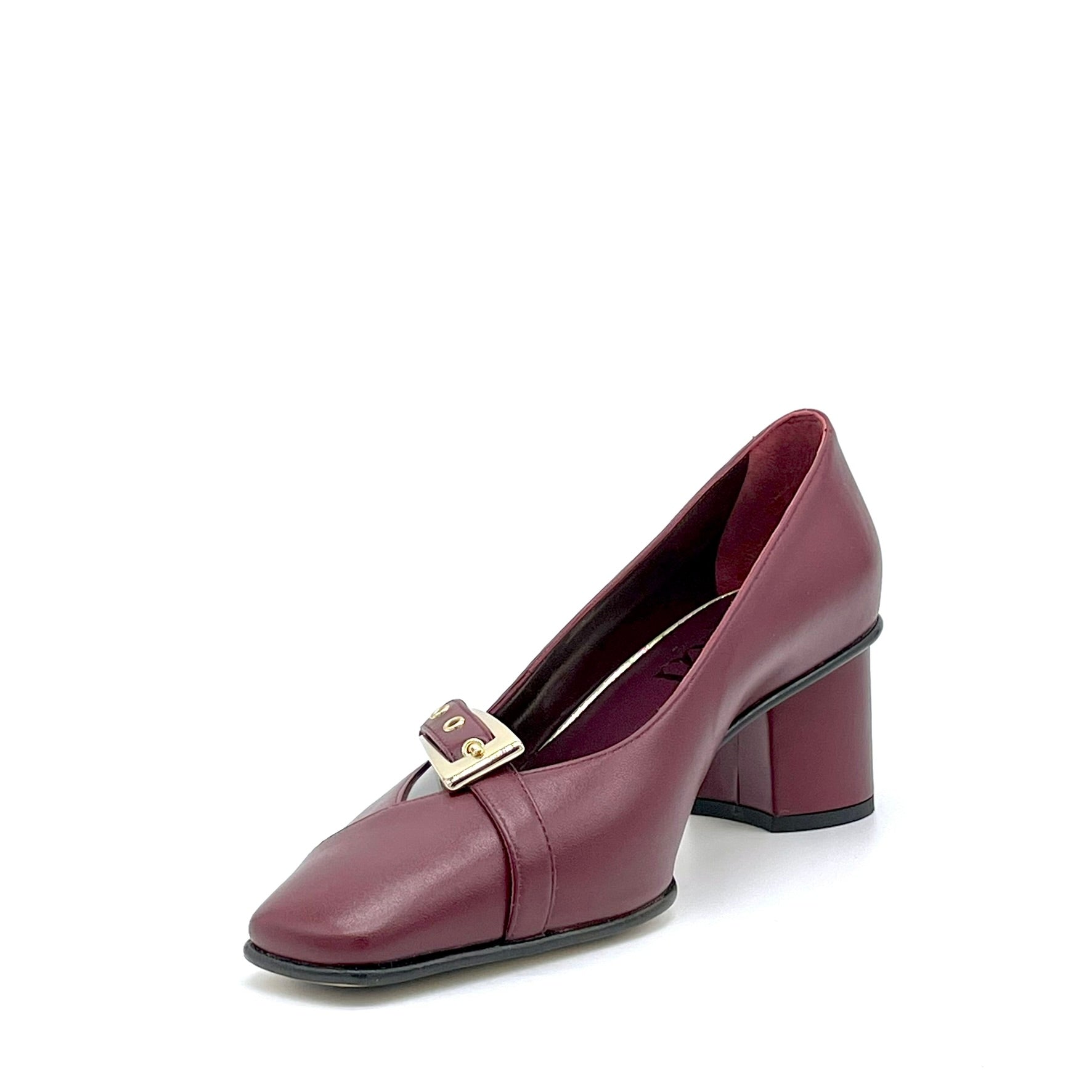 Burgundy leather pump with gold buckle – Cod. 55517