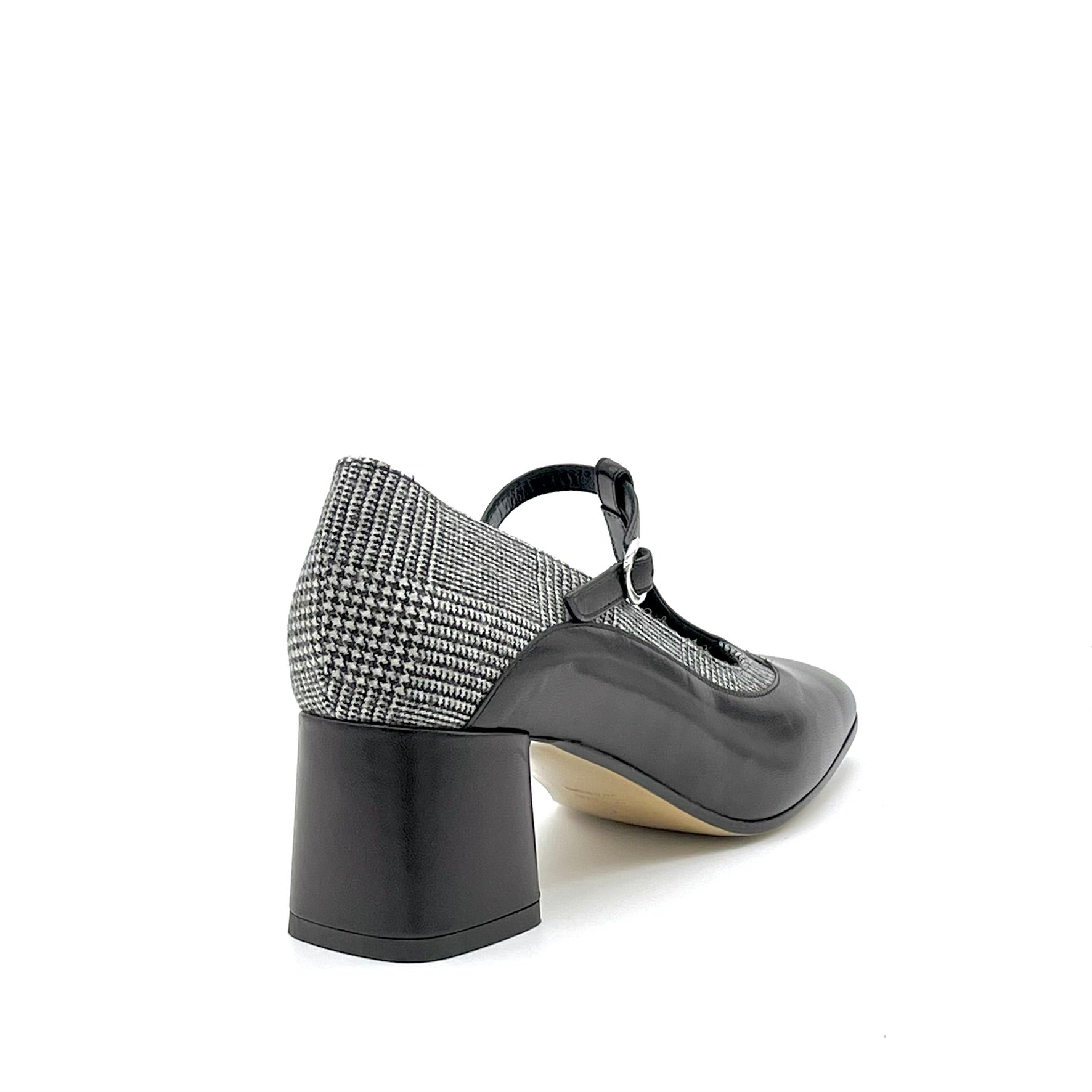 T-Bar in pelle nera e tessuto Principe di Galles black and white – Cod. 55519