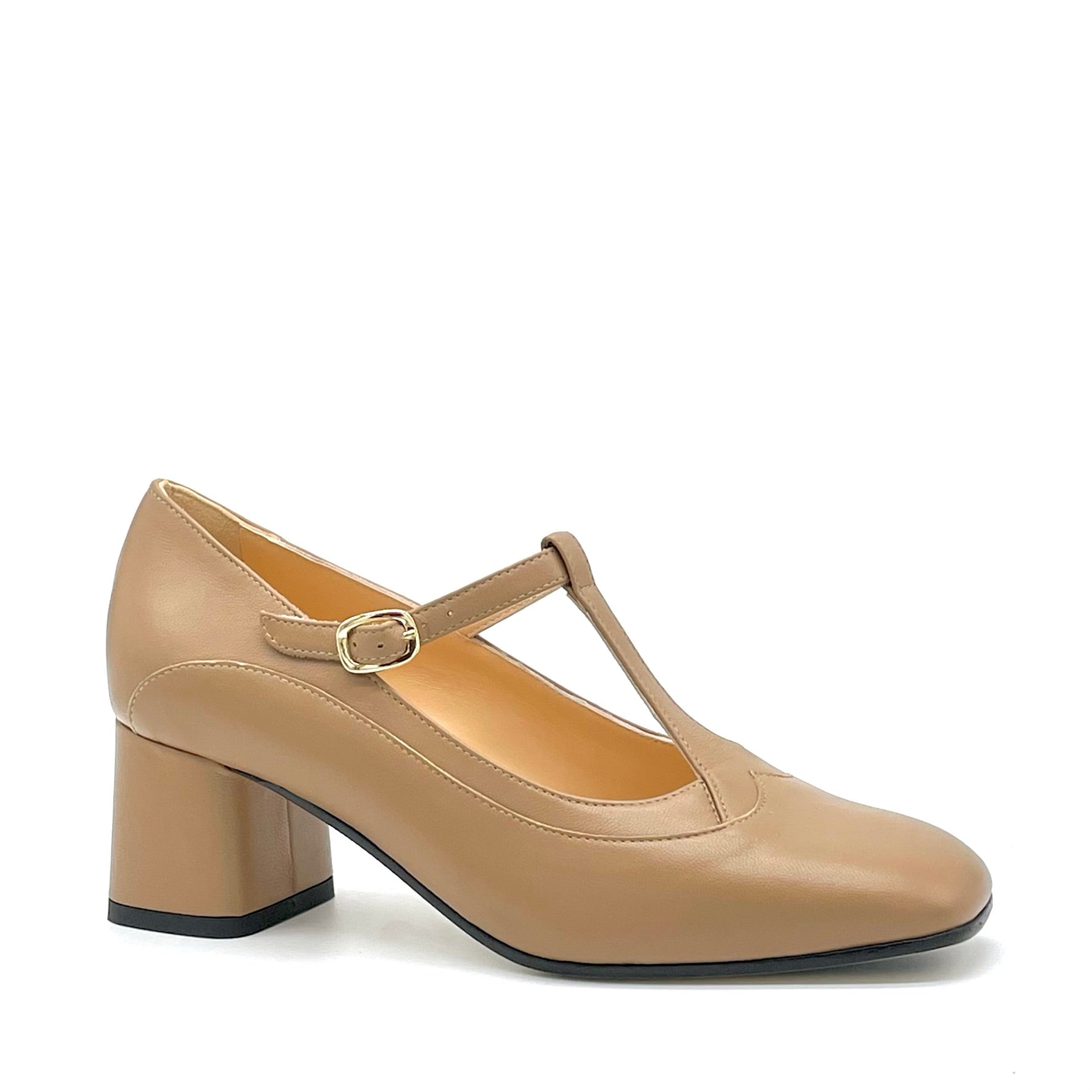 T-bar in pelle color nocciola -  Cod. 55519-1