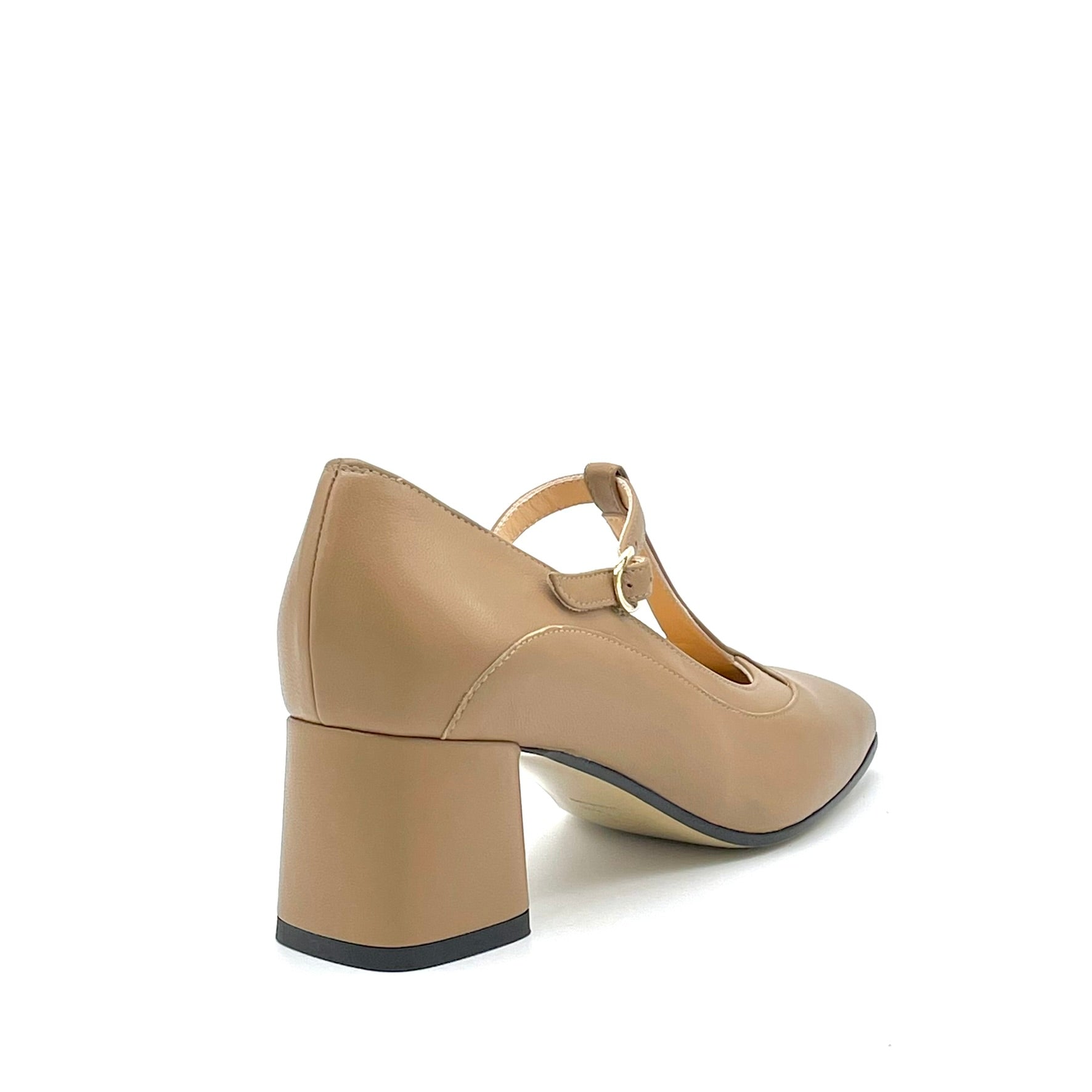 Hazelnut color leather T-bar – Cod. 55519-1