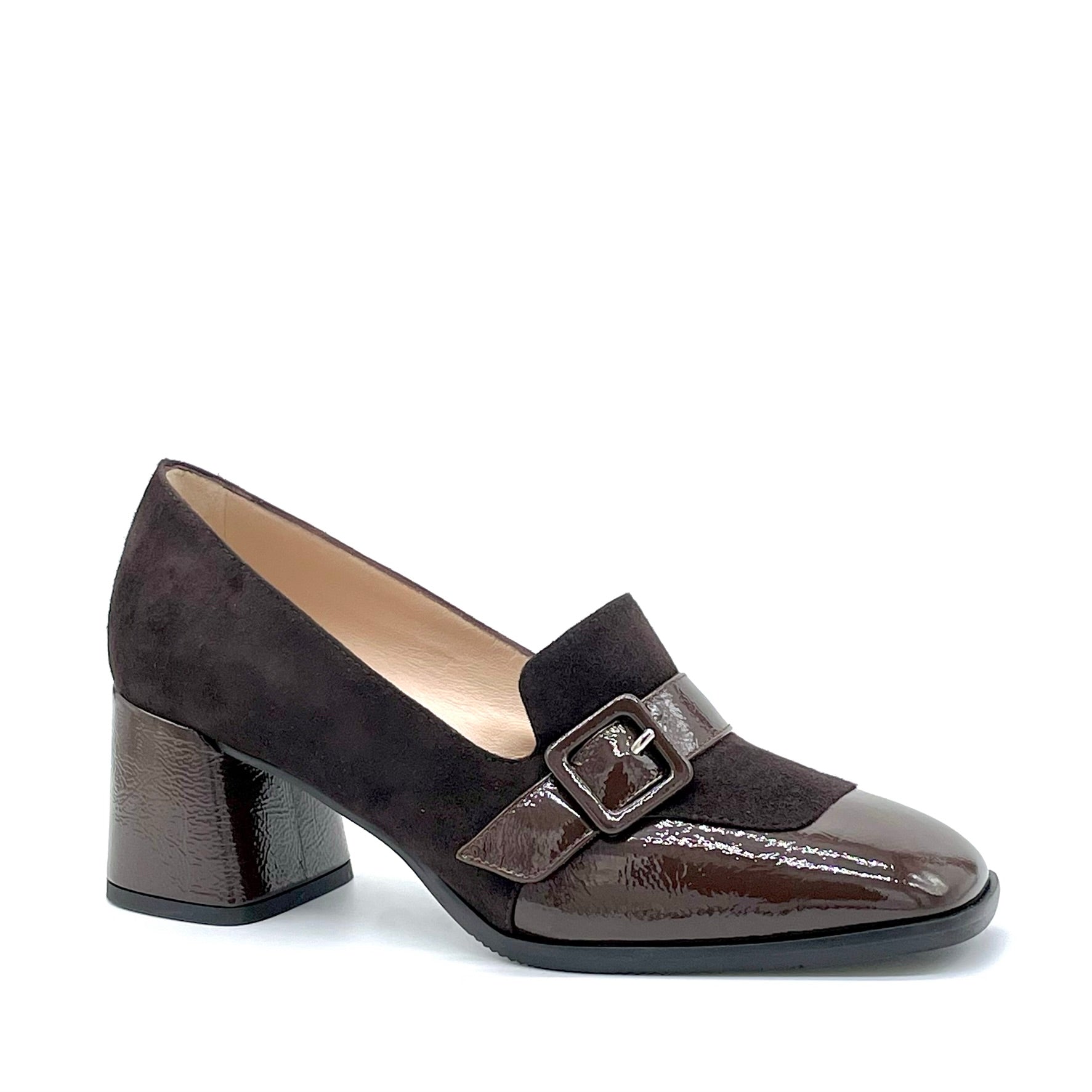 Mocassino in camoscio e vernice effetto stropicciato marrone scuro – Cod. 55523