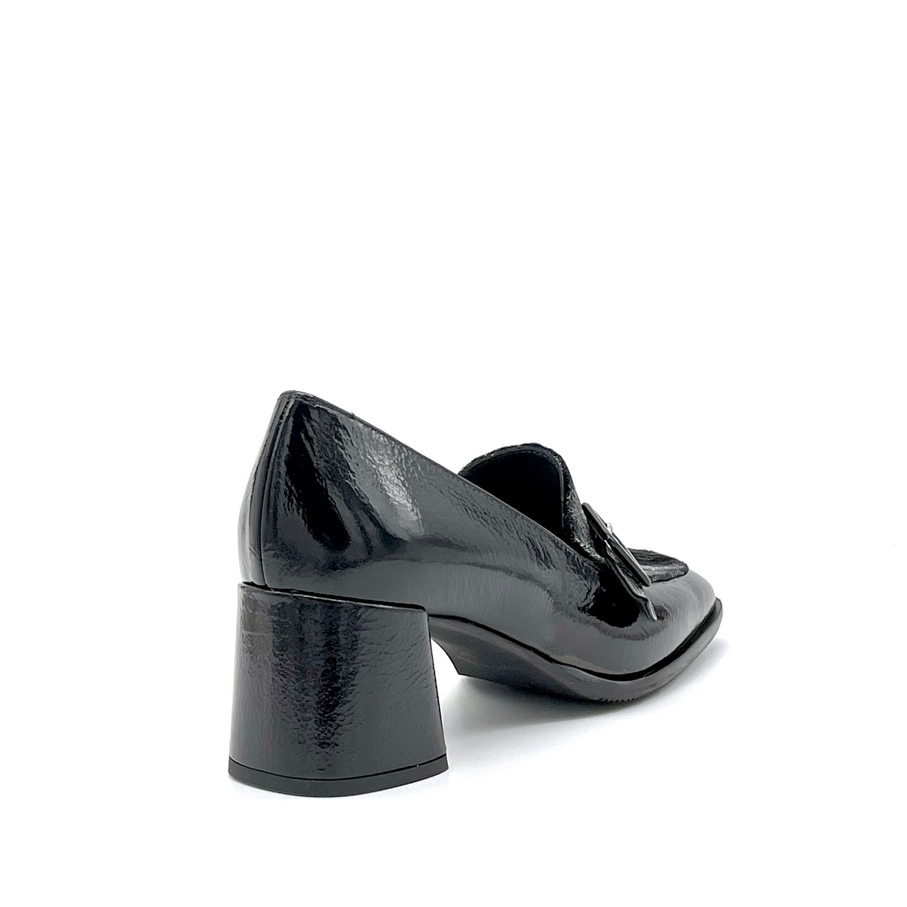 Black creased effect patent and striped velvet moccasin – Cod. 55524