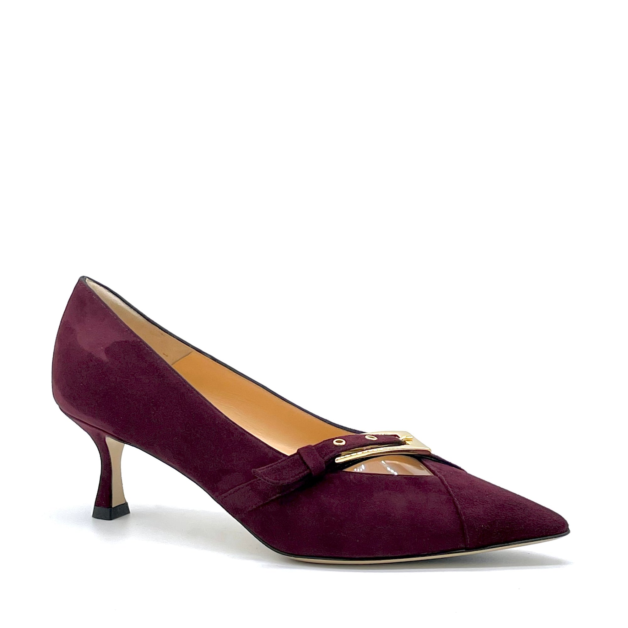 Burgundy suede pump with gold buckle – Cod. 55503_2