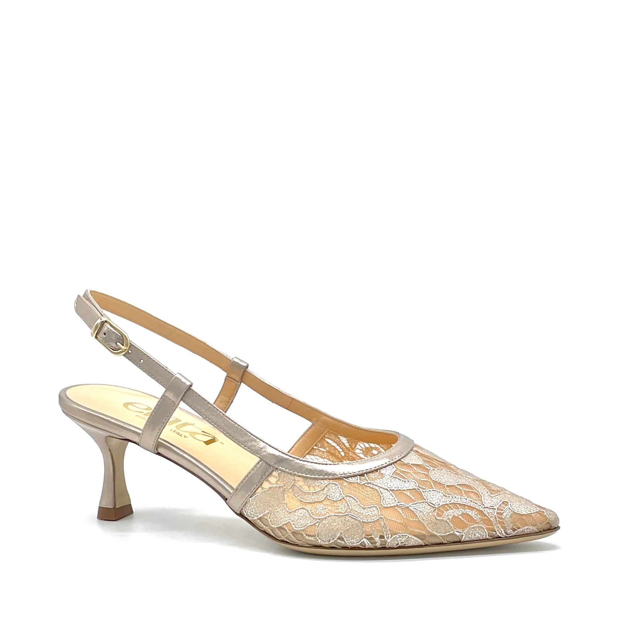 Champagne colour lace mesh and laminated leather slingback – Cod. 16142_1