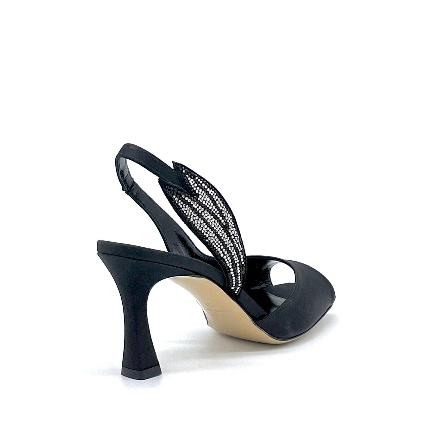 Sandalo in raso di seta nero con applicazione di strass – Cod. 16118-1