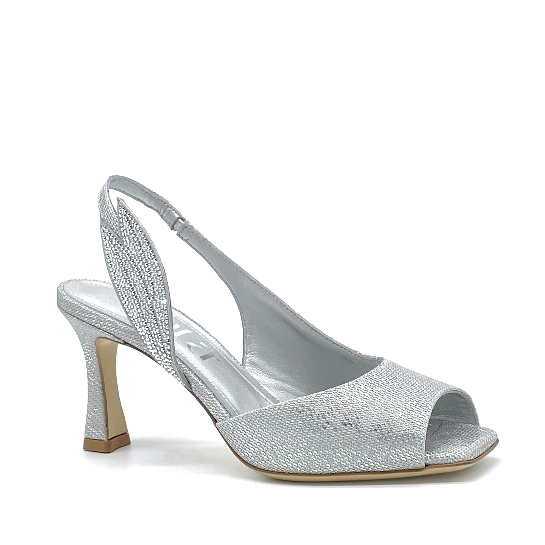 Silver laminated fabric sandal with rhinestones – Cod.16118-2