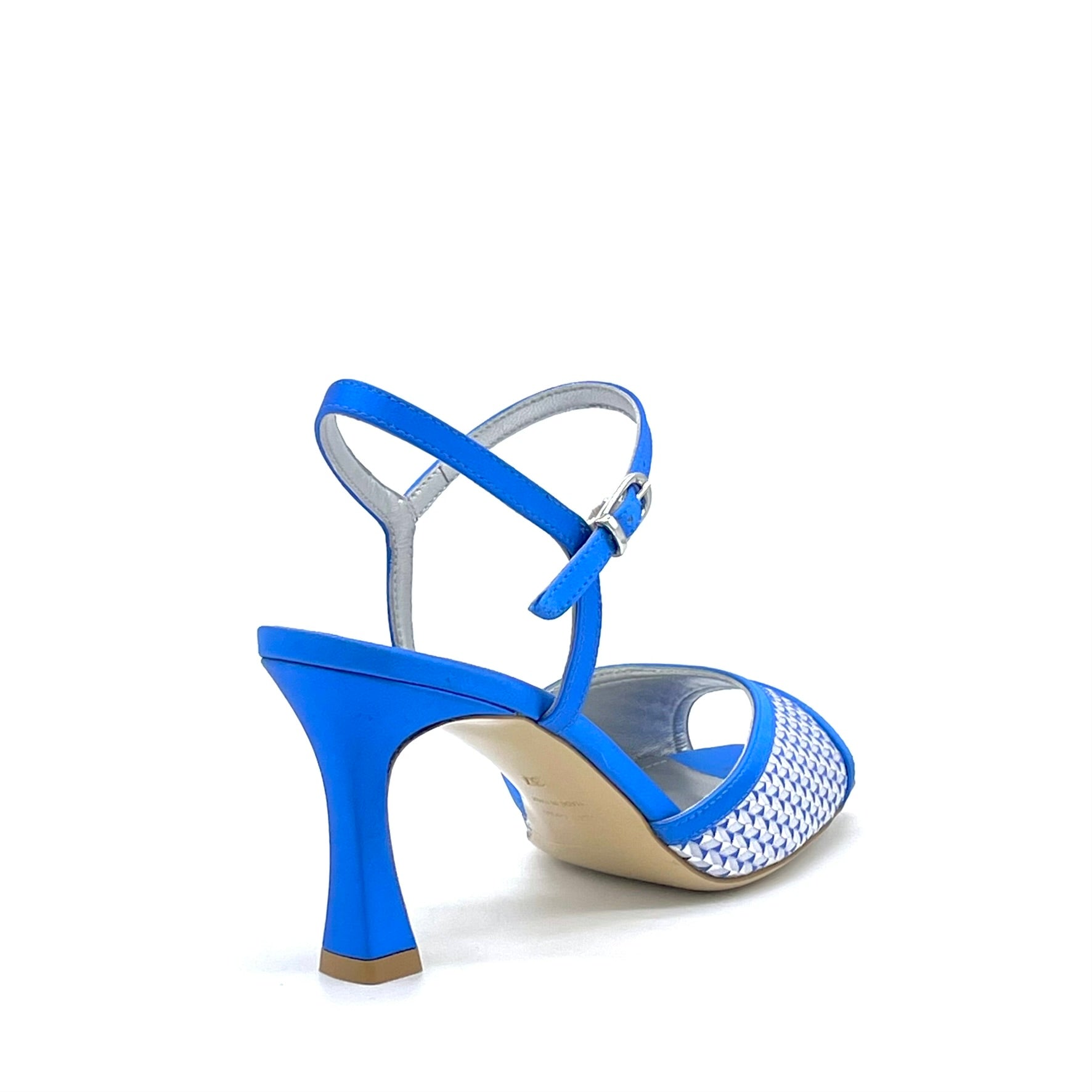 Sandalo in raso di seta e tessuto fantasia bluette – Cod. 16116