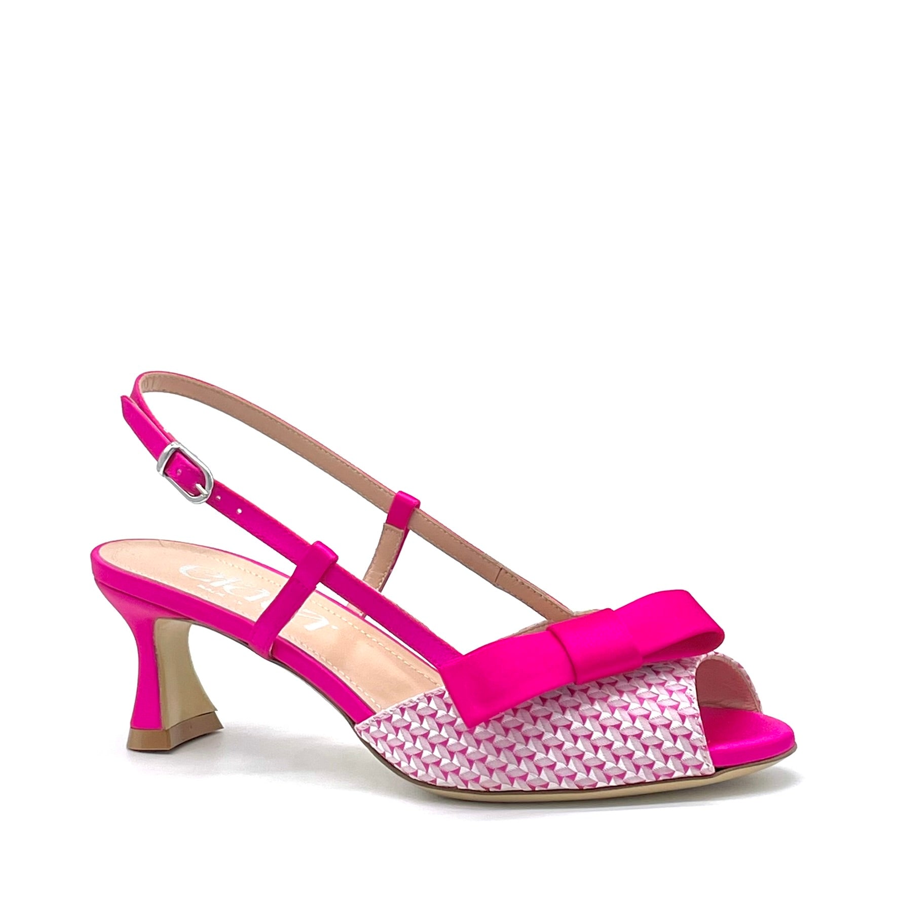 Open toe in raso di seta e tessuto fantasia fucsia – Cod.16101