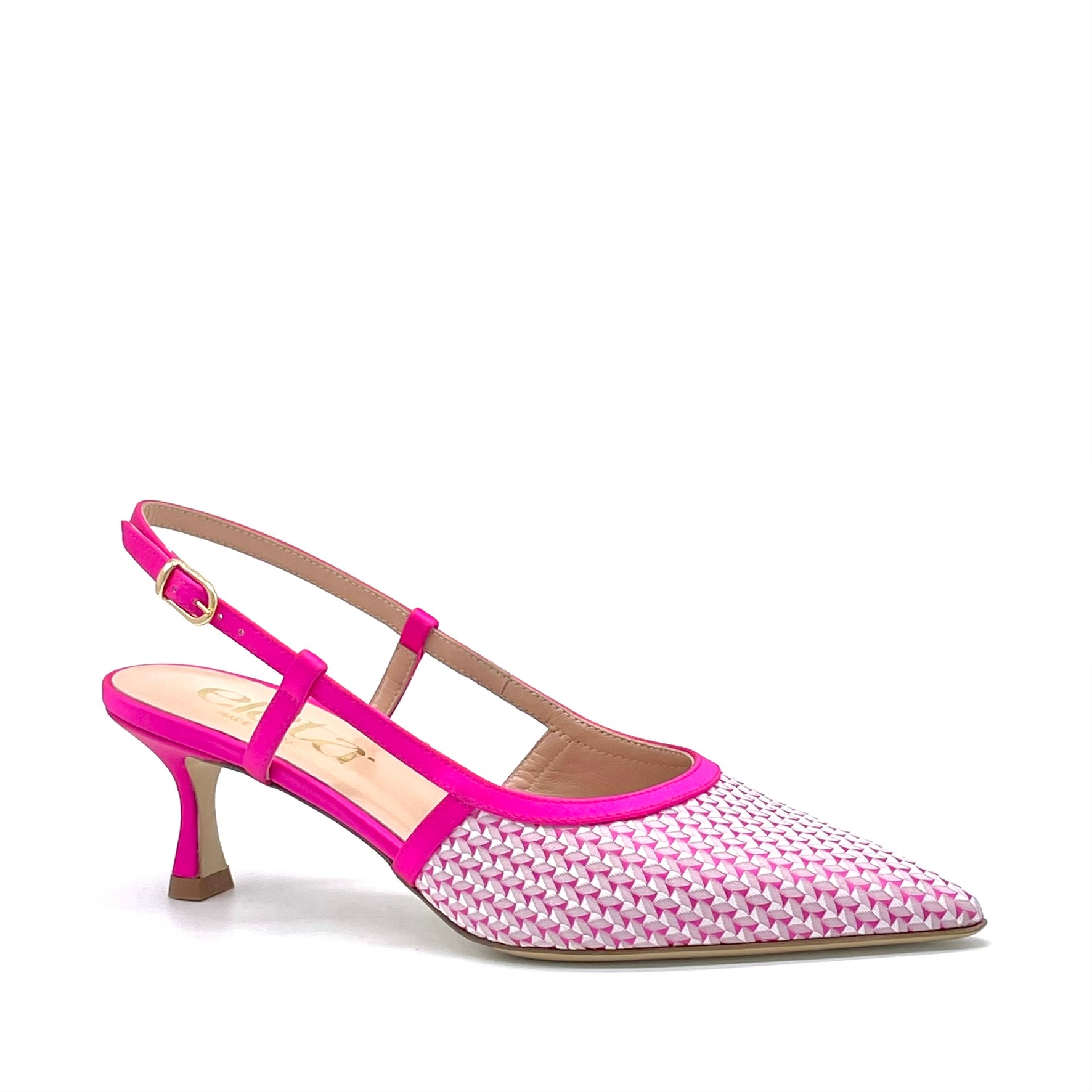 Slingback  in raso di seta e tessuto fantasia fucsia – Cod.16142