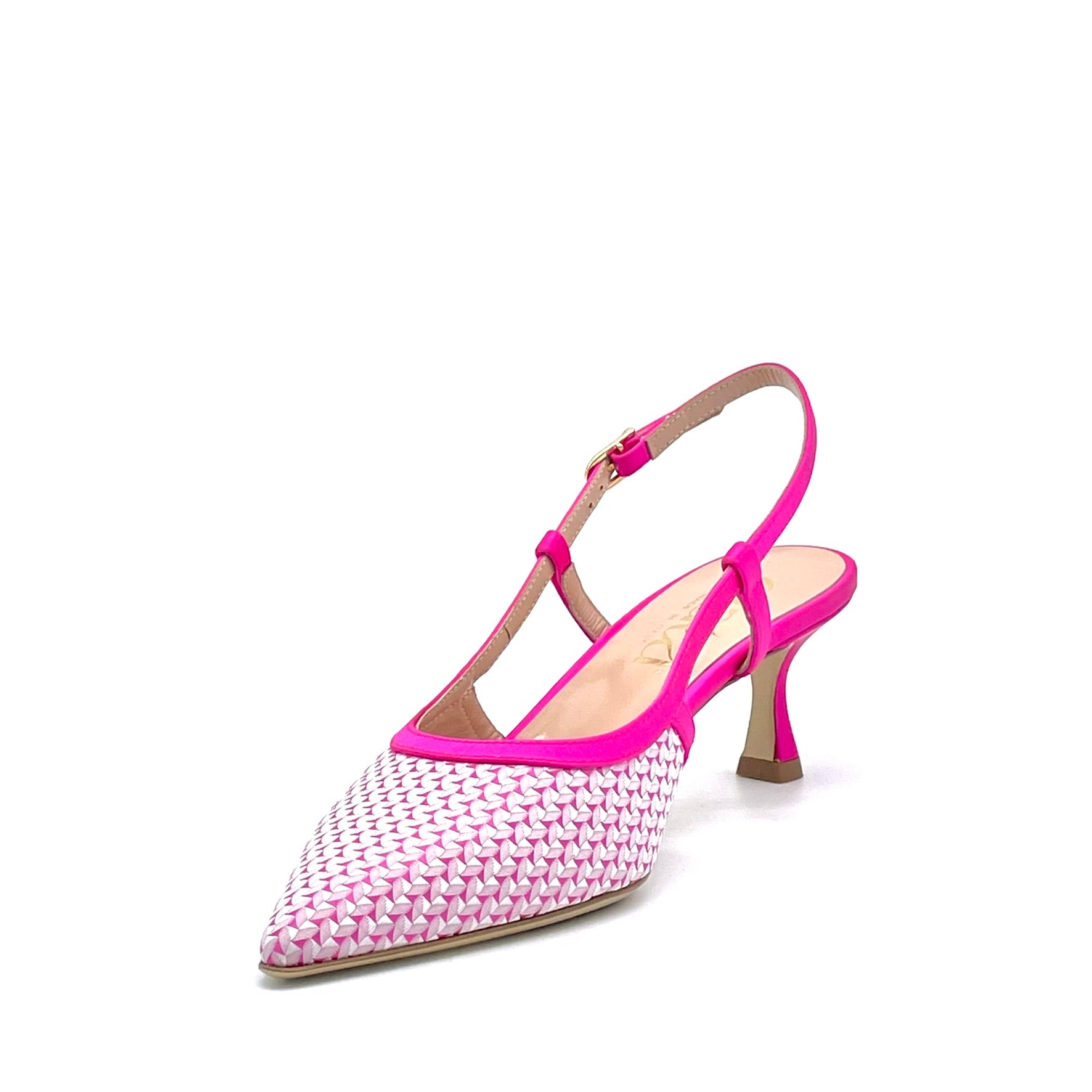 Slingback  in raso di seta e tessuto fantasia fucsia – Cod.16142