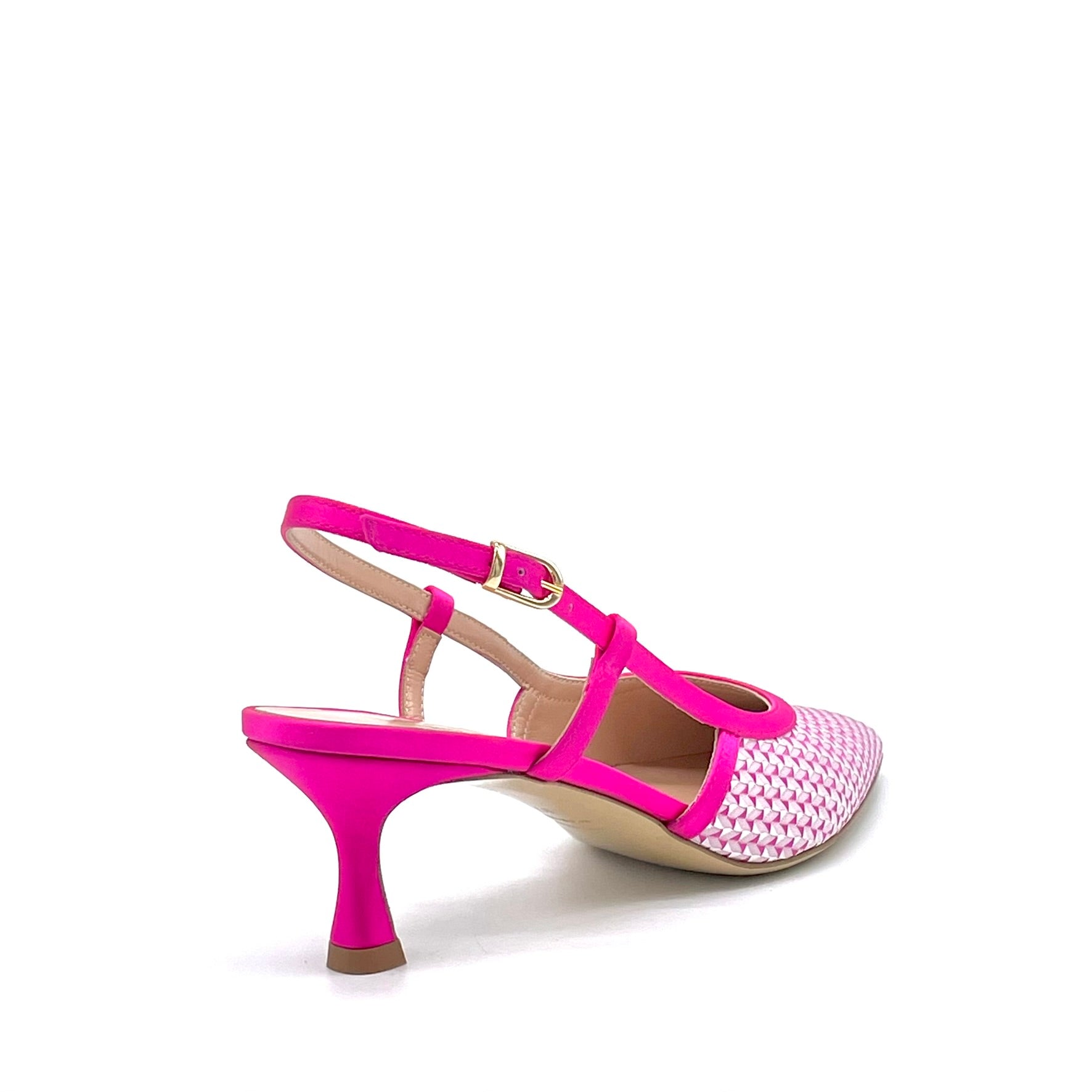 Slingback  in raso di seta e tessuto fantasia fucsia – Cod.16142