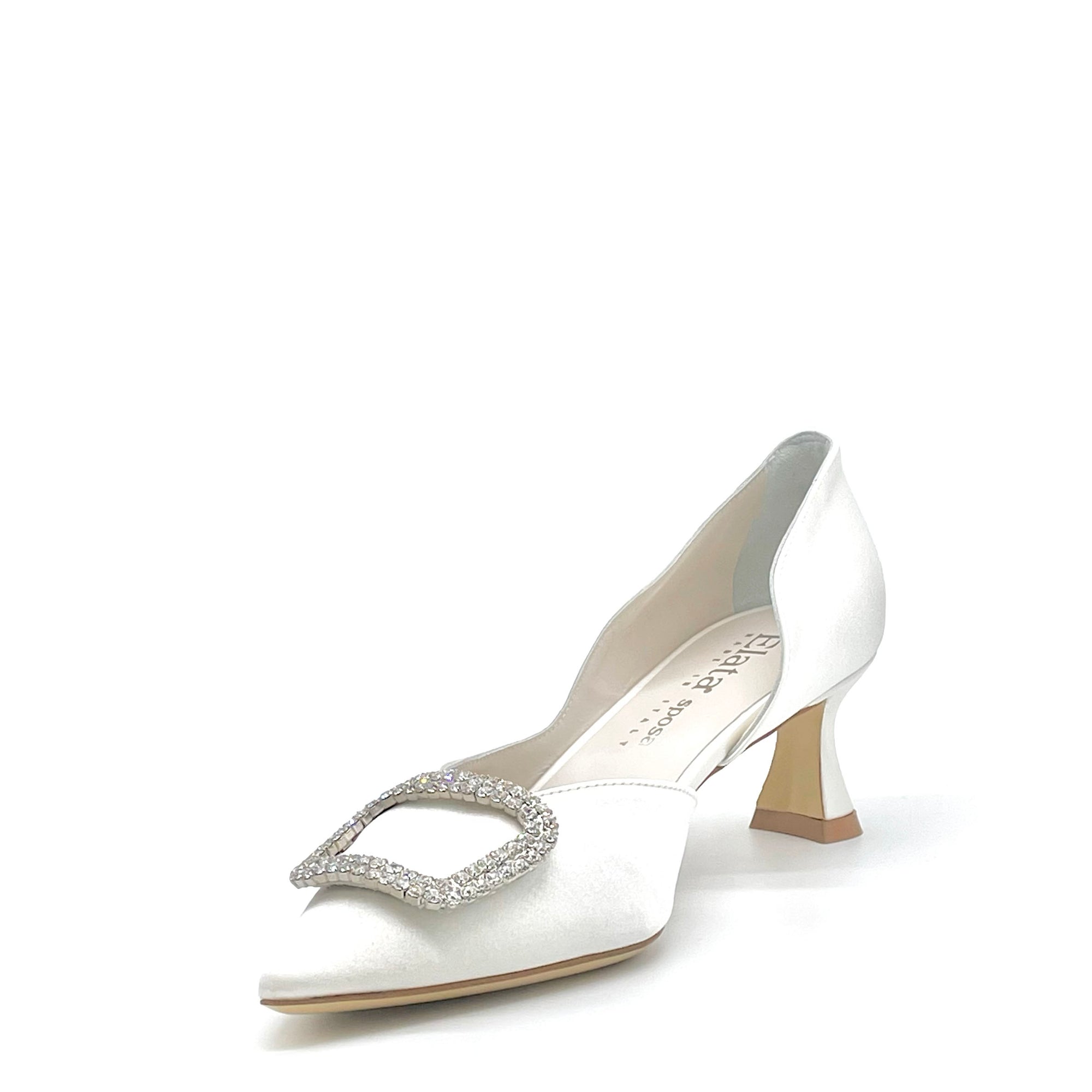 Décolleté in raso di seta bianco con fibbia gioiello e apertura laterale – Cod. S2634