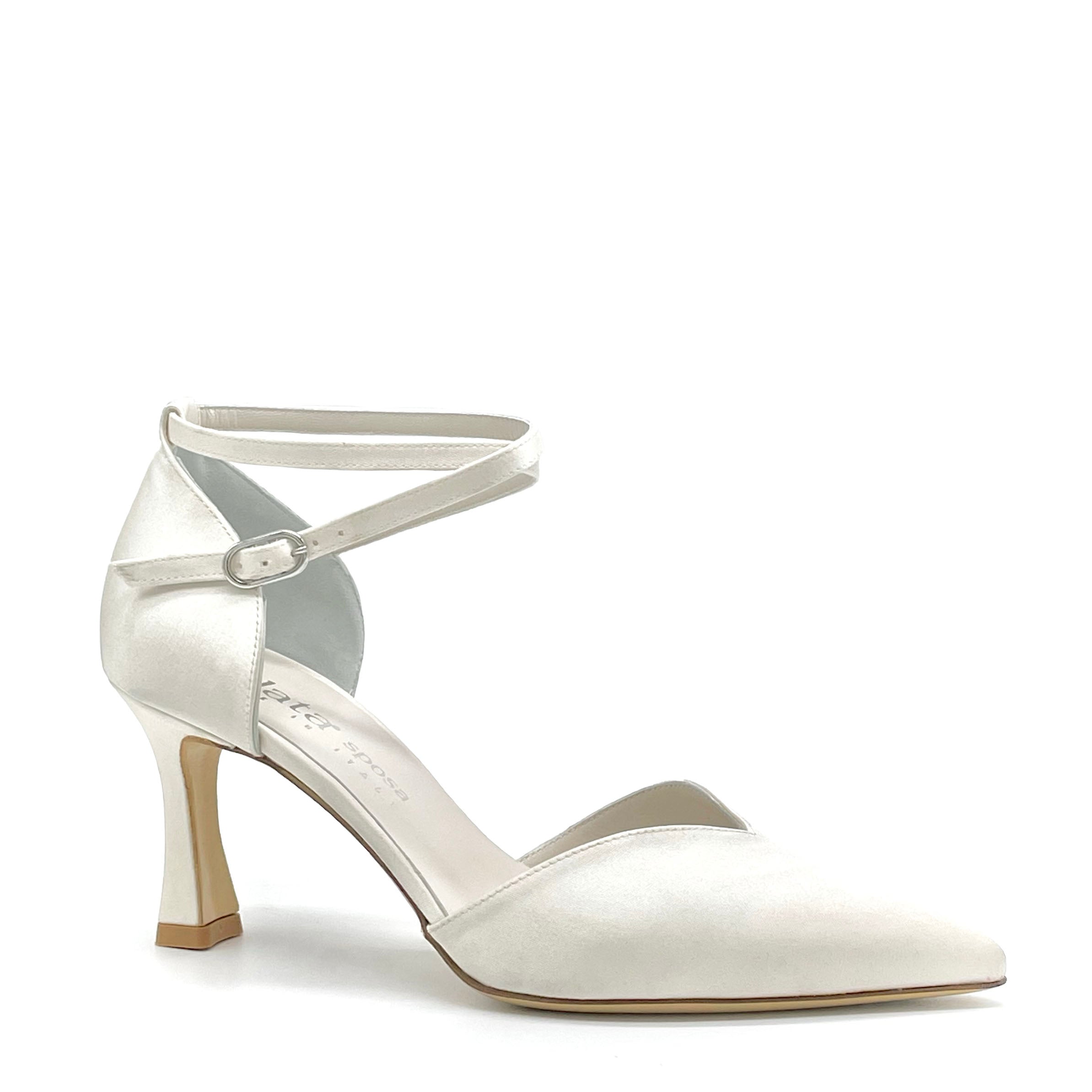 White silk d’orsay with crossed ankle strap – Cod. S2001