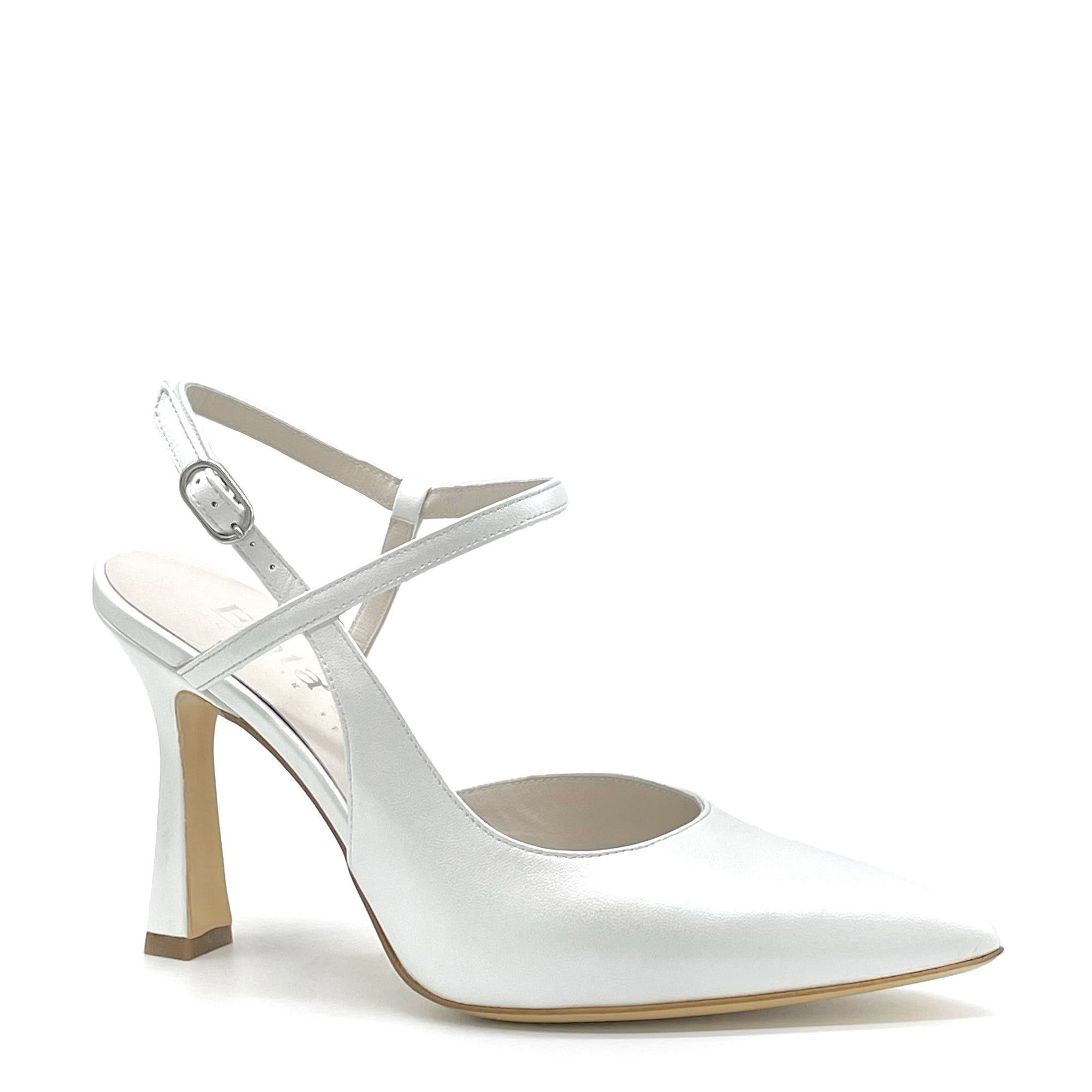 Slingback in pelle perlata bianca e cinturino incrociato – Cod. S2543