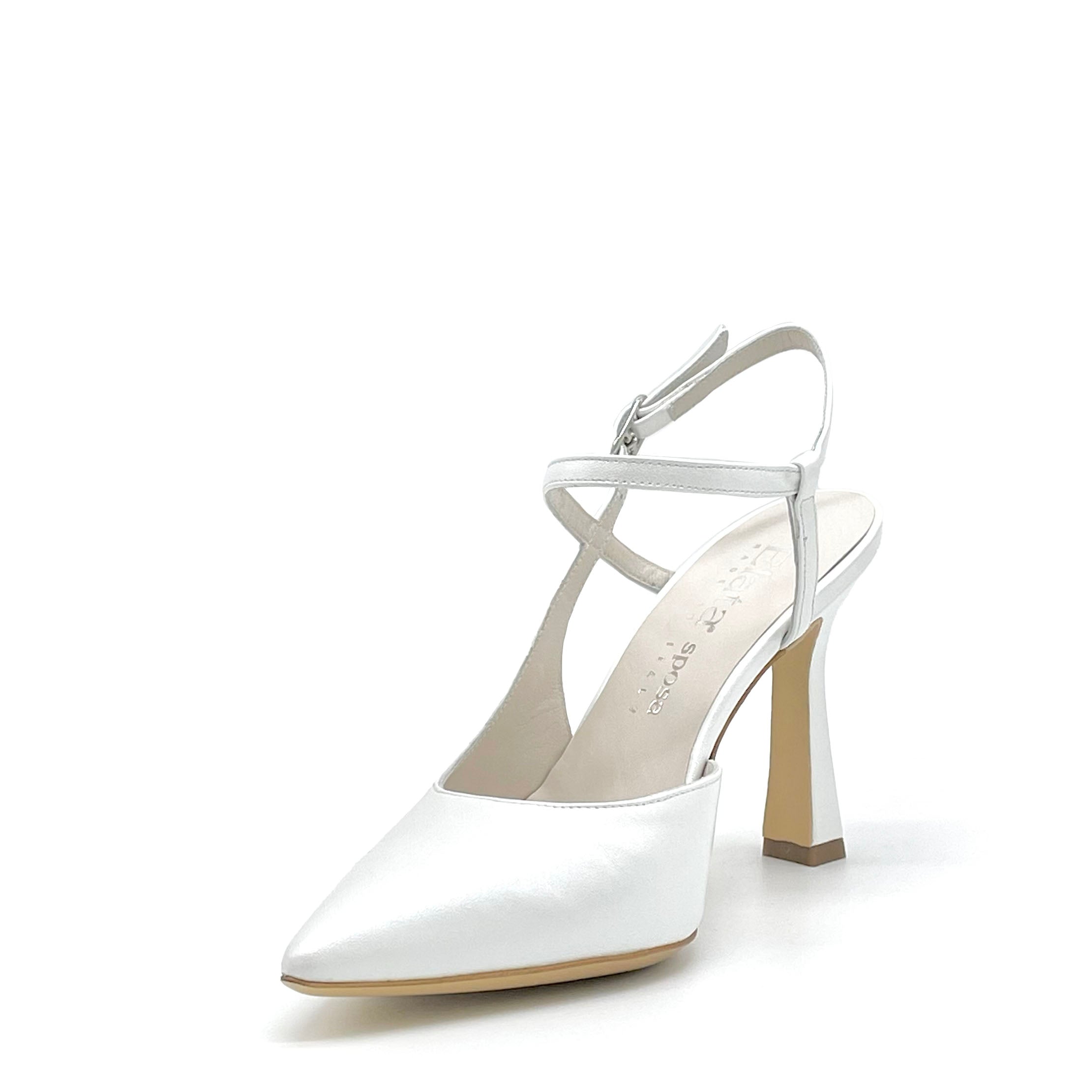Slingback in pelle perlata bianca e cinturino incrociato – Cod. S2543