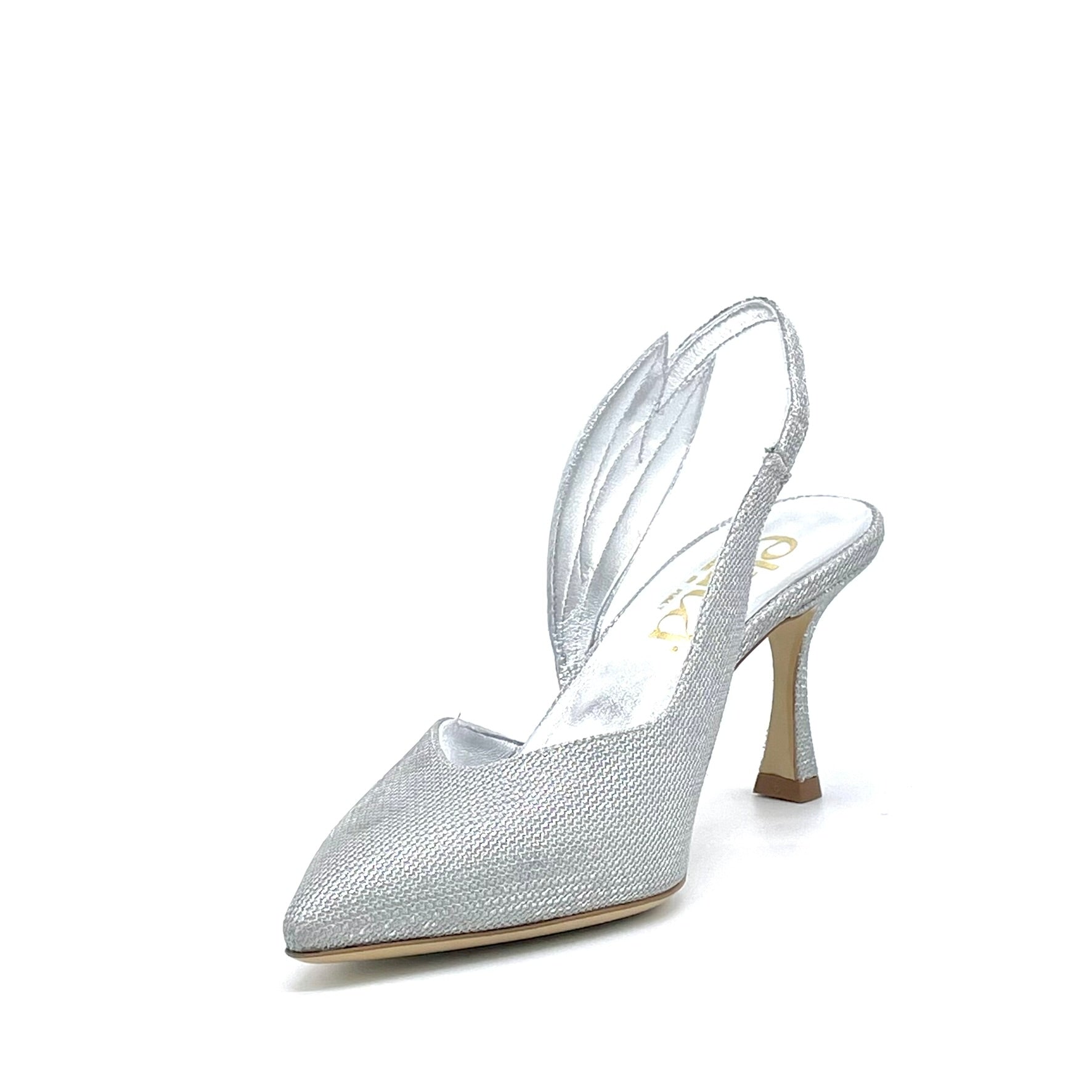Slingback in tessuto e pelle laminata argento – Cod.16151