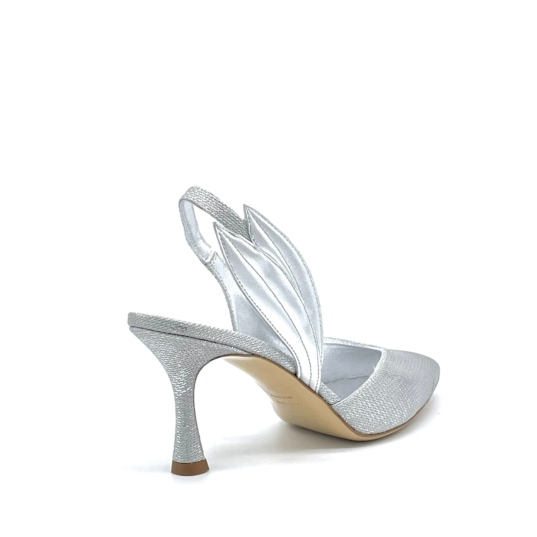 Slingback in tessuto e pelle laminata argento – Cod.16151