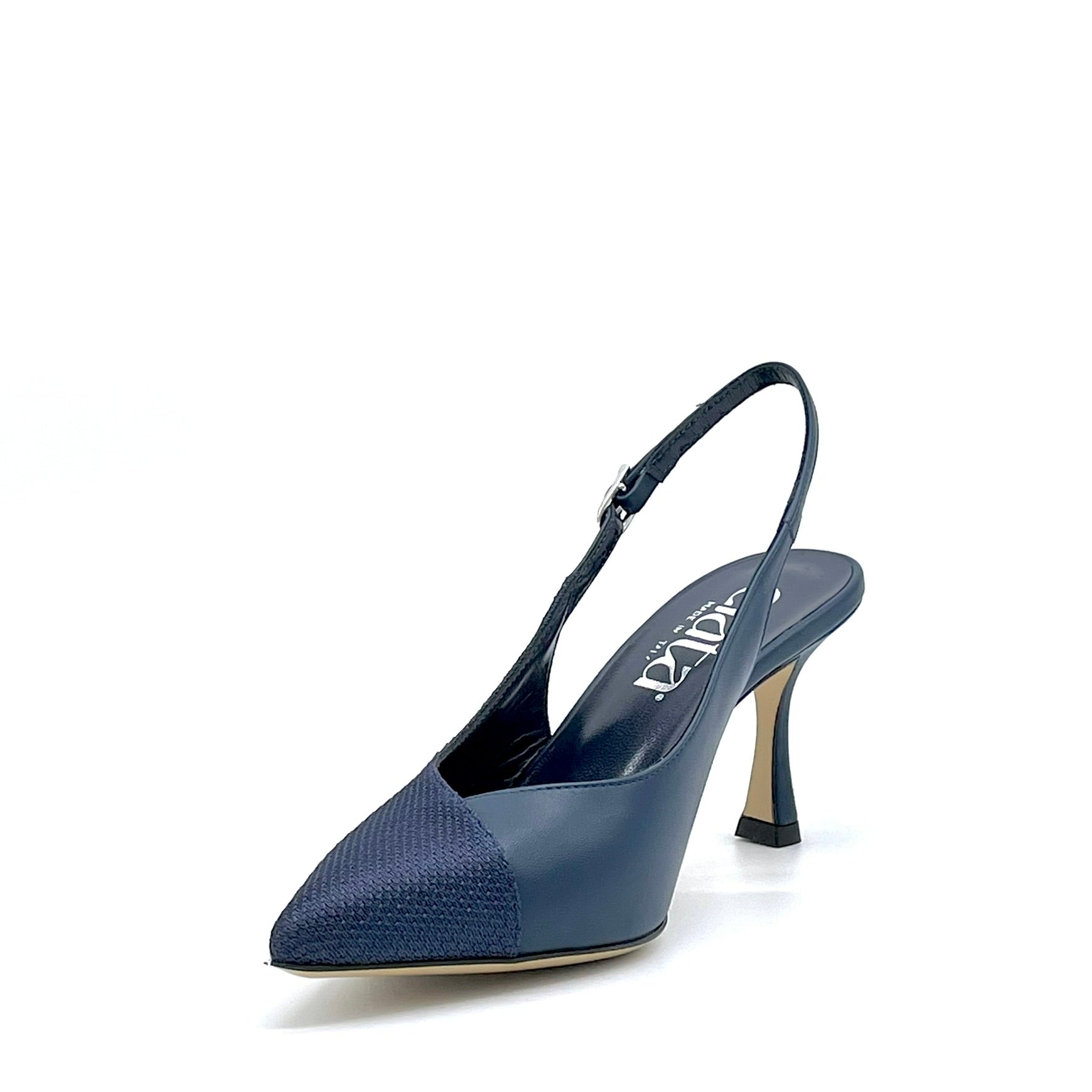 Slingback in tessuto piqué e pelle blu – Cod. 16153