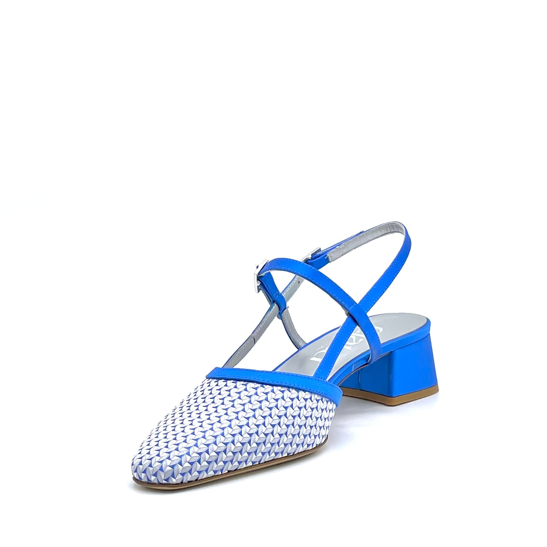 Slingback in raso e tessuto fantasia bluette – Cod. 16165