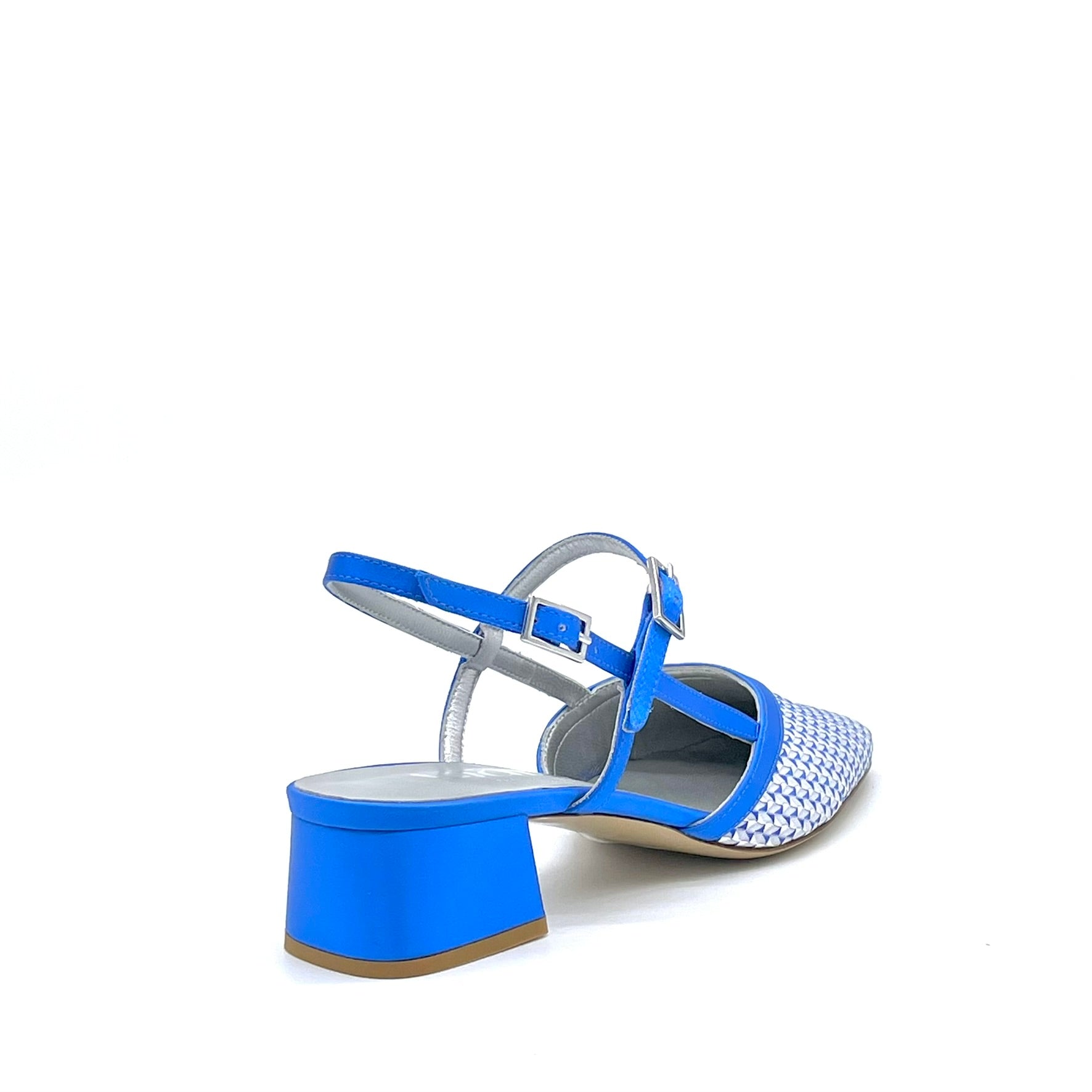 Slingback in raso e tessuto fantasia bluette – Cod. 16165