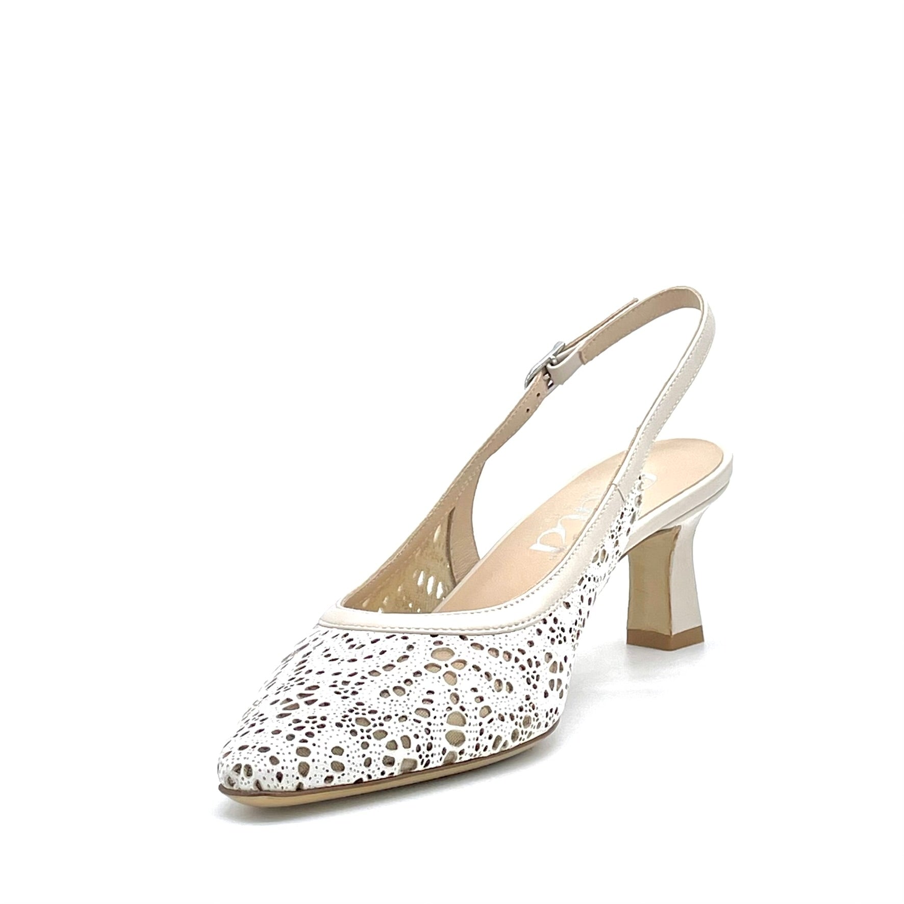 Slingback in pelle laserata bianca e pelle bianca latte – Cod. 16166